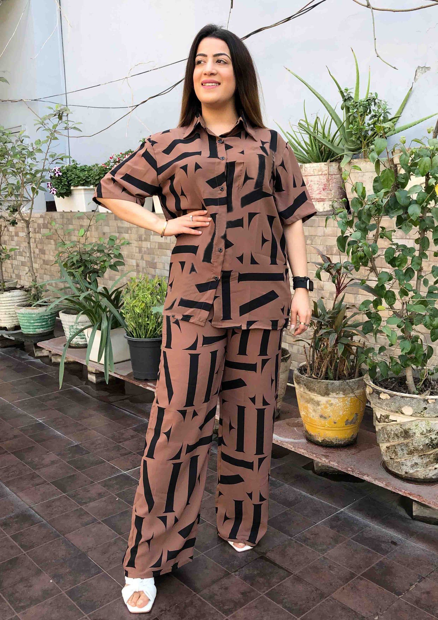 miren Women Top & Pyjama Set Brown Printed-picture-10