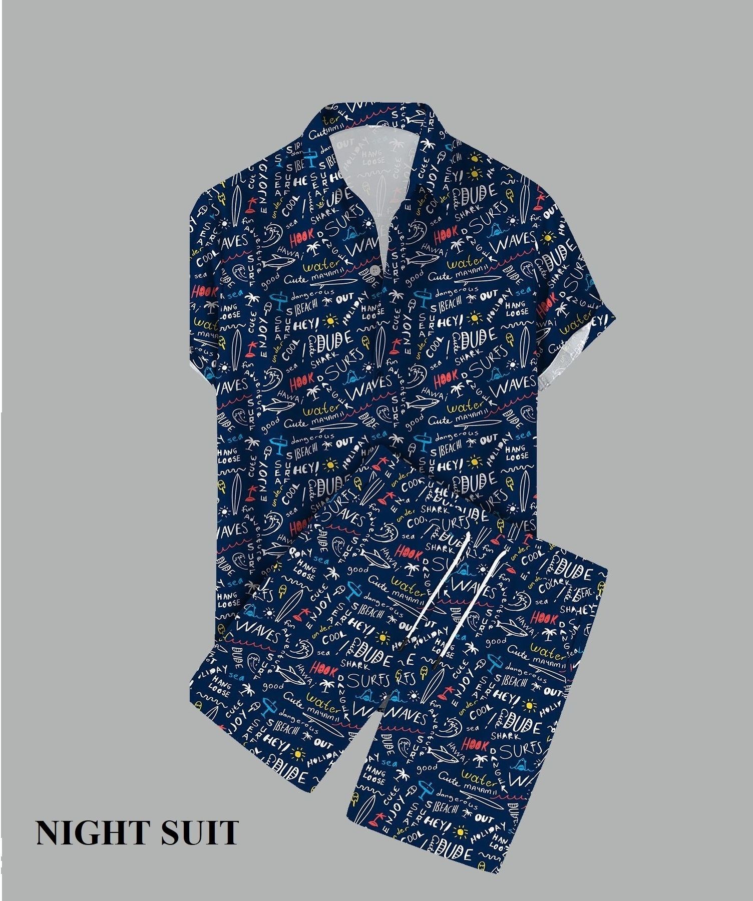 tanisha fashion Men Night Suit Set Dark Blue Printed-picture-23