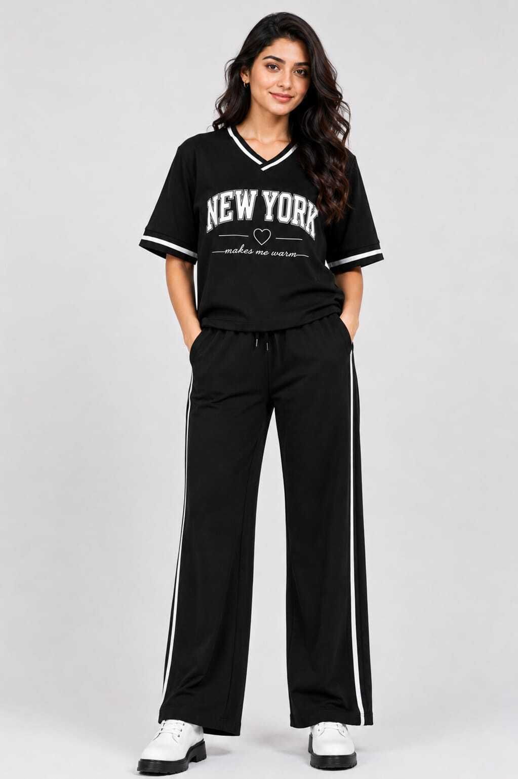 Women Top & Pyjama Set Black Solid-image-27