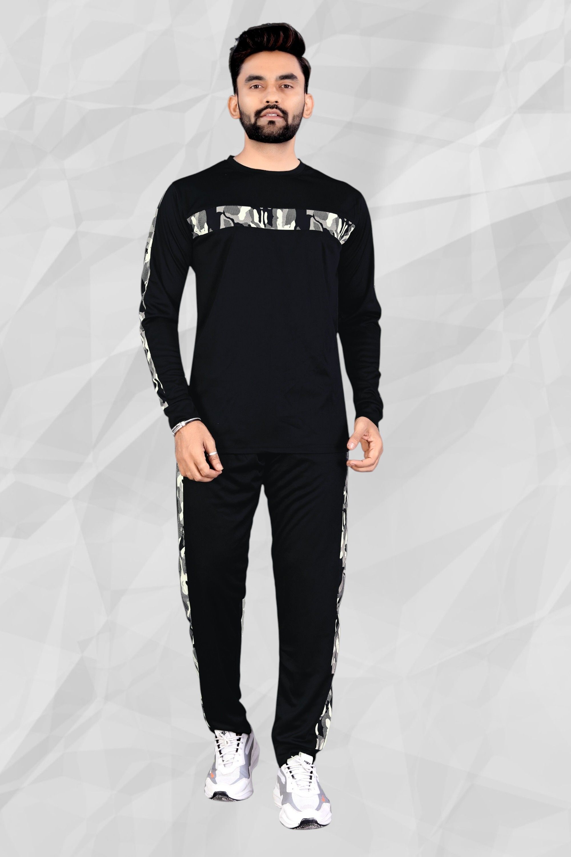 Men Night Suit Set Black Colorblock-image-46