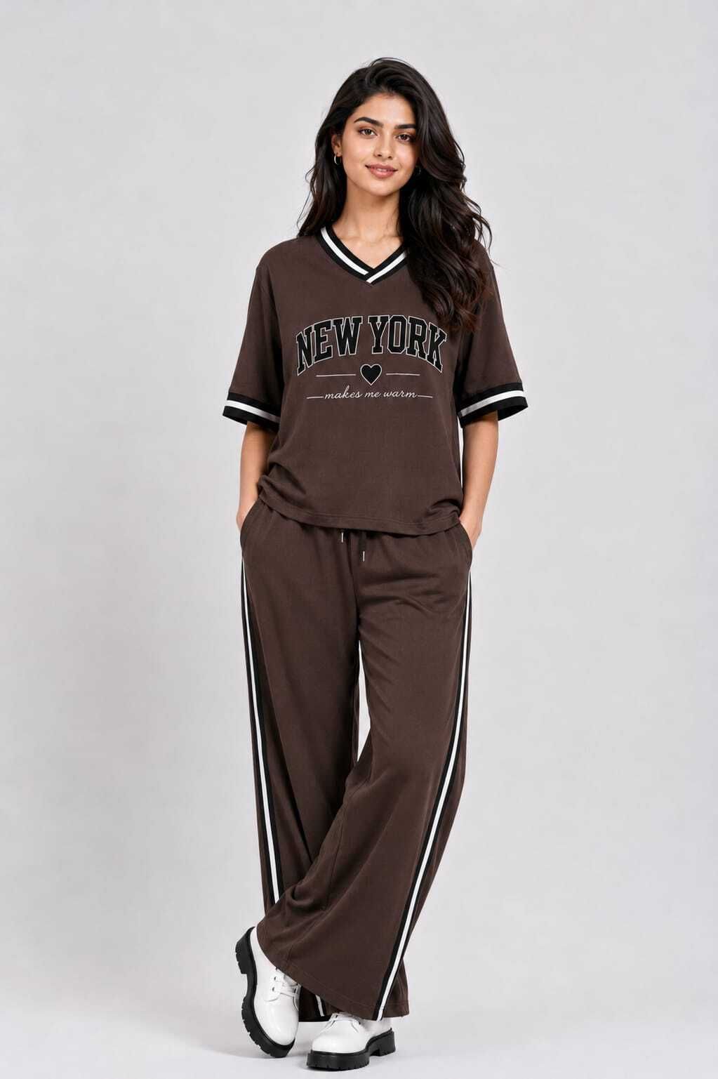 atm enterprises Women Top & Pyjama Set Brown Solid-picture-42