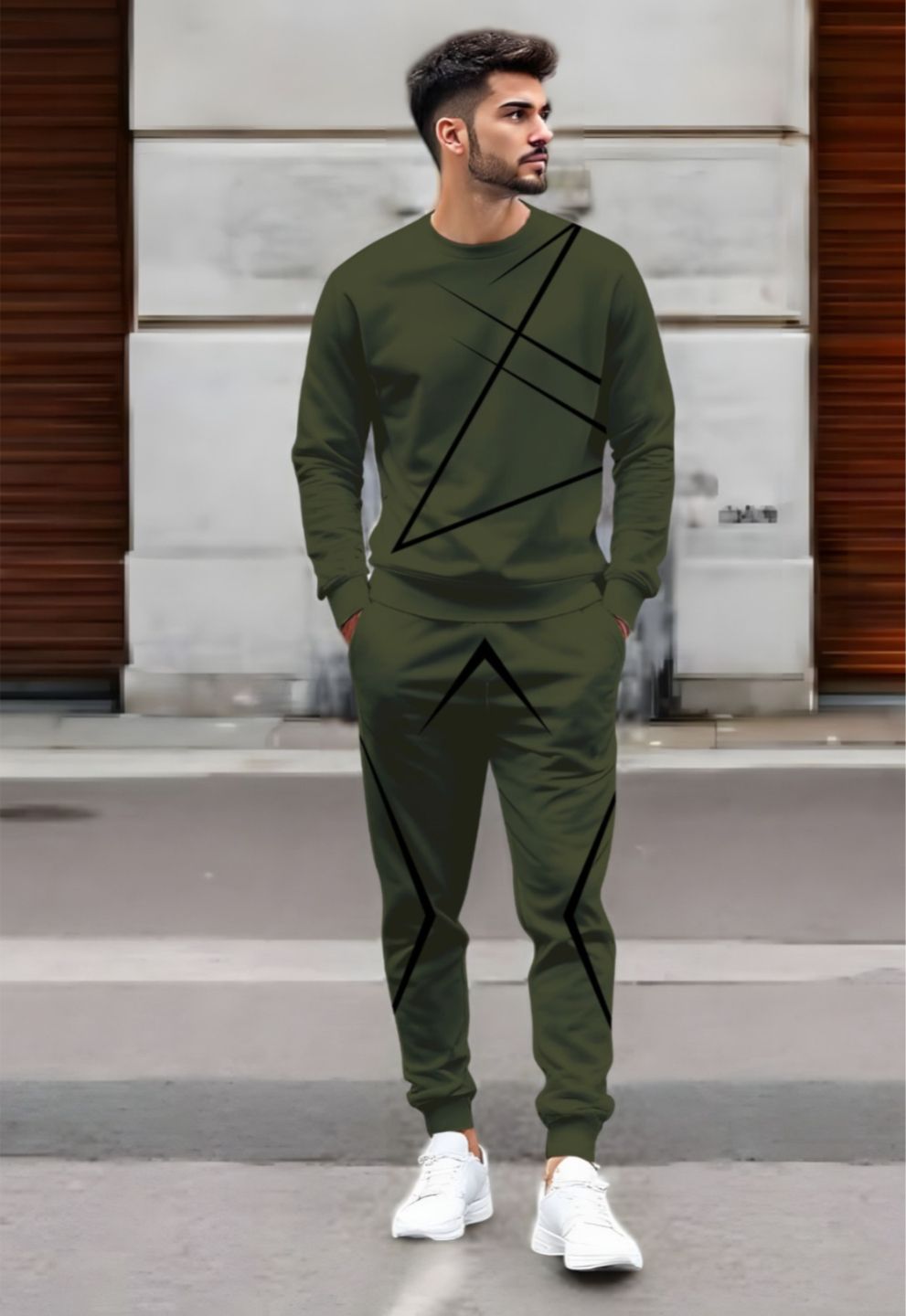 triptee Men Night Suit Set Dark Green Geometric Print-picture-23