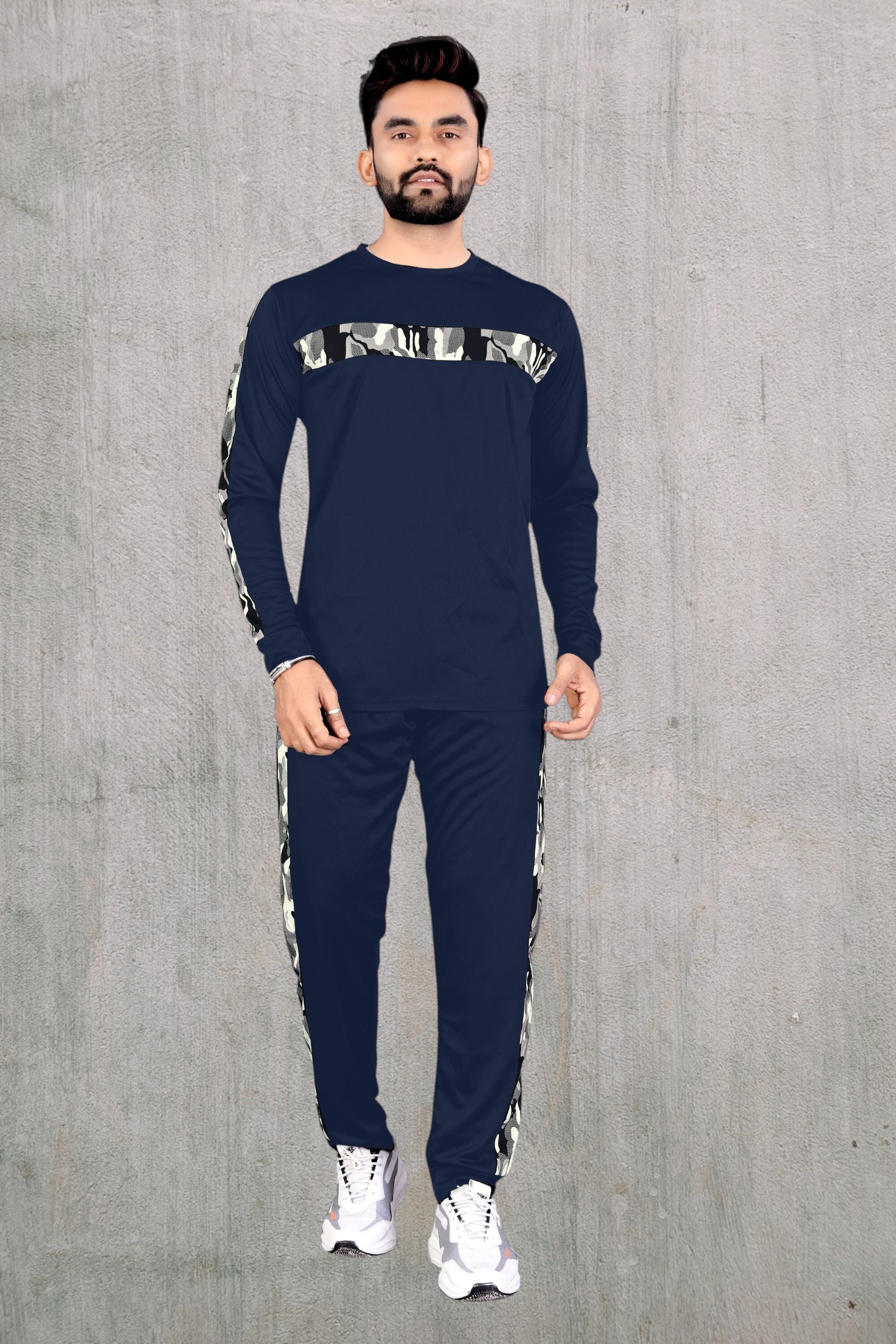 Men Night Suit Set Blue Colorblock-image-37