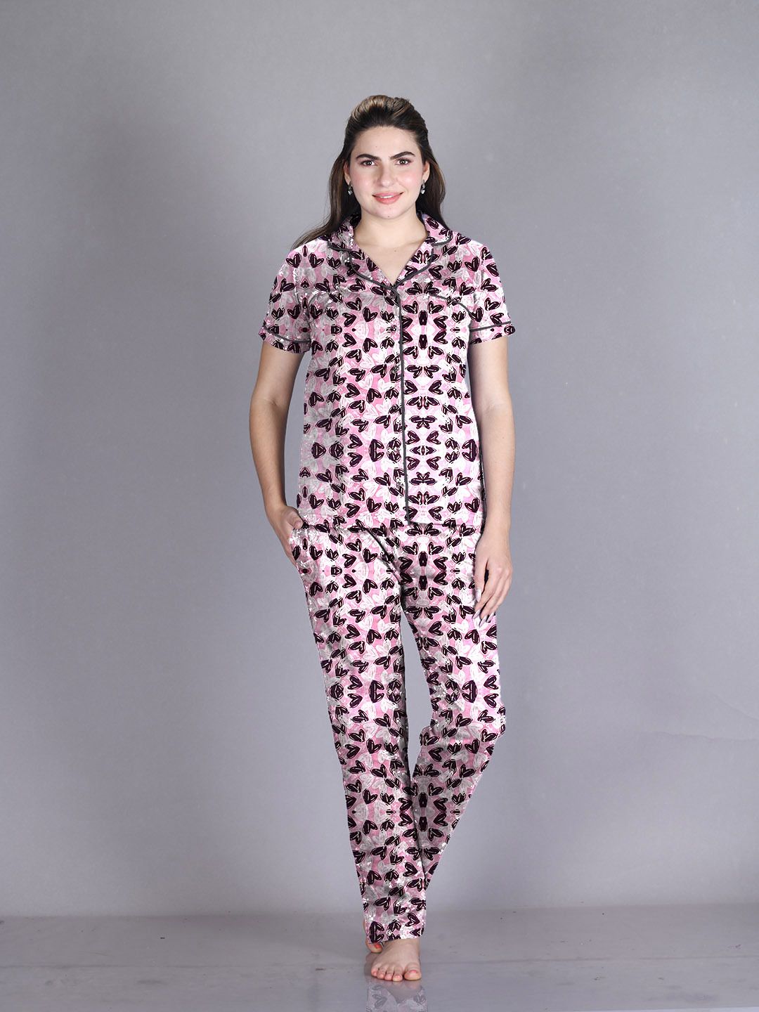 lyra Women Top & Pyjama Set Pink Printed-picture-34