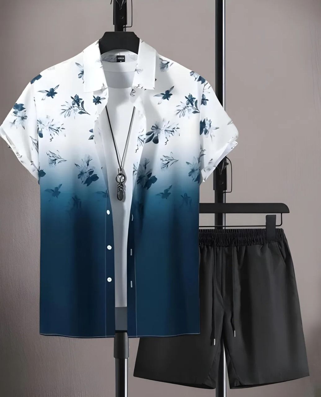 Men Night Suit Set Blue Printed-image-10