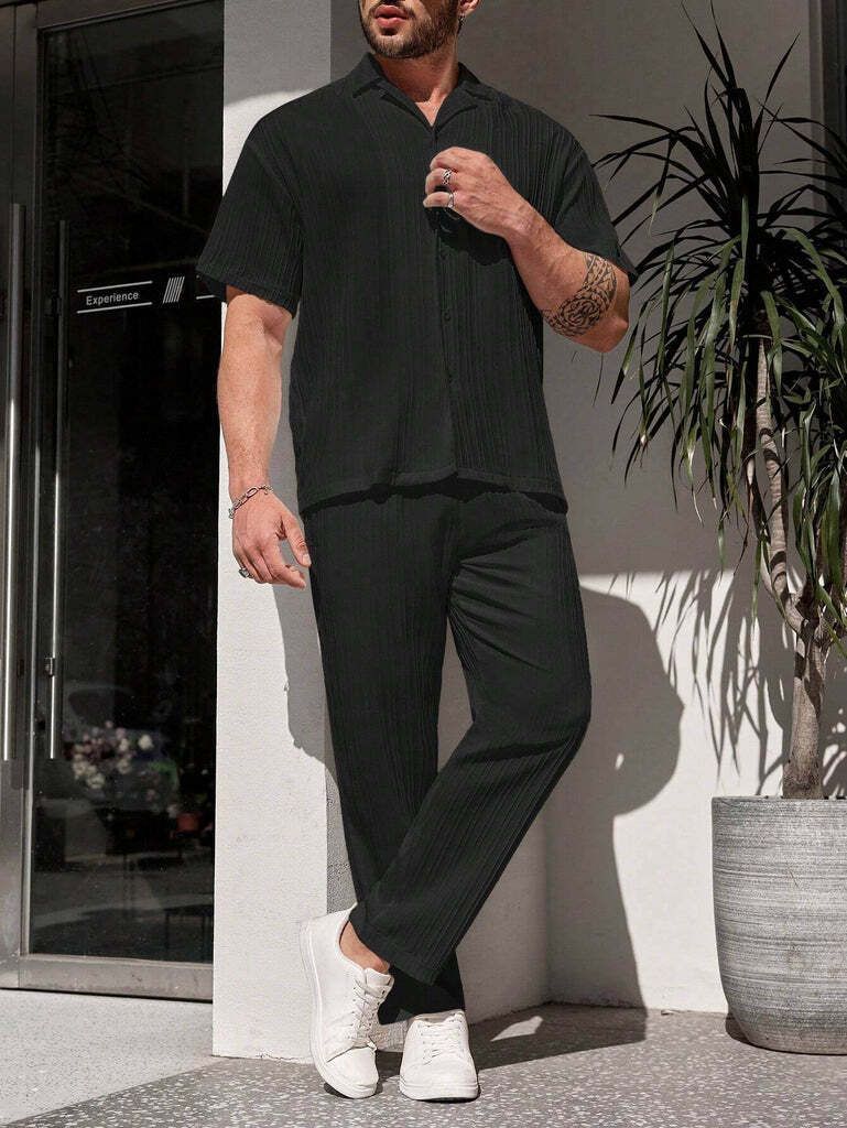 maa uma Men Night Suit Set Black Solid, Striped-picture-11