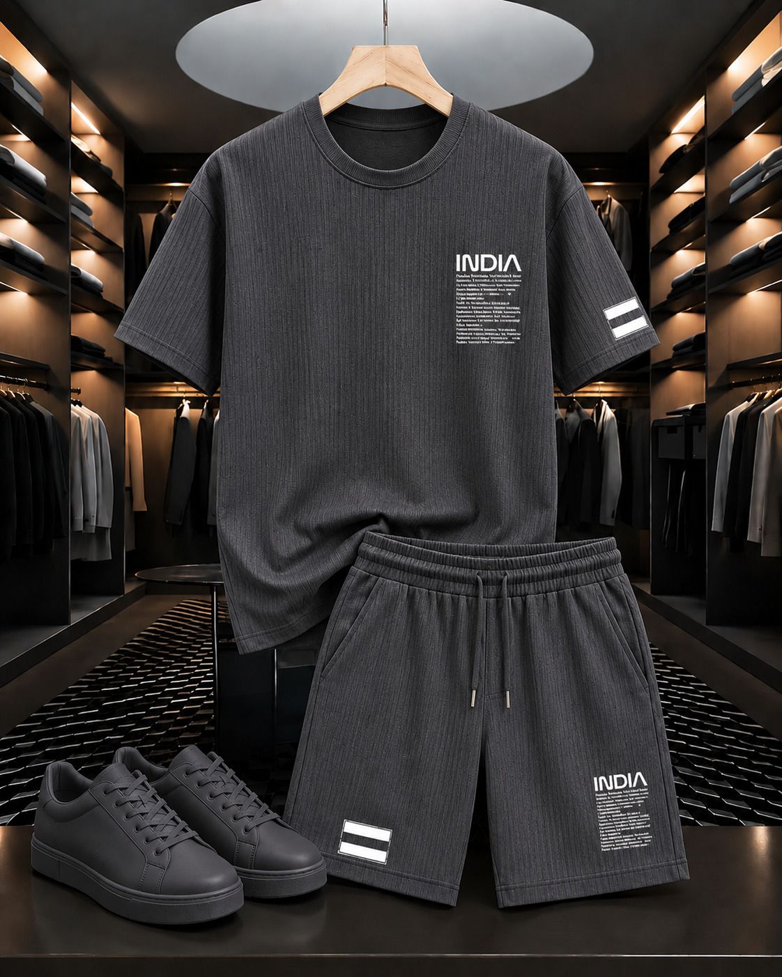 thetailorhouse Men Top & Shorts Set Grey Printed-picture-17