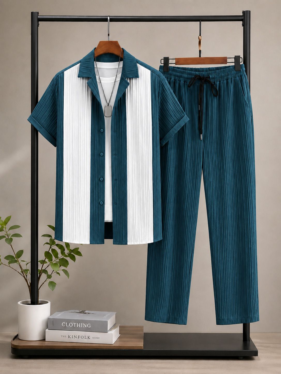 hari trendz clothing Men Shirt & Pyjama set Black Self Design, Striped-picture-4