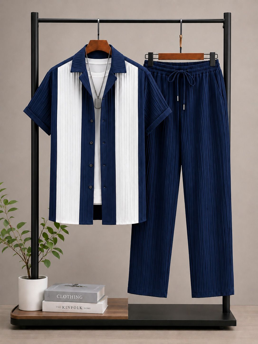 hari trendz clothing Men Shirt & Pyjama set Black Self Design, Striped-picture-5