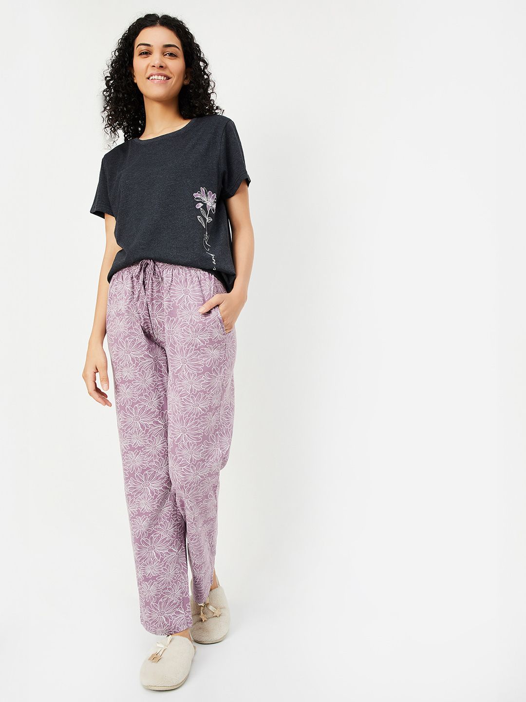 max Women Top & Pyjama Set Grey Printed-picture-55