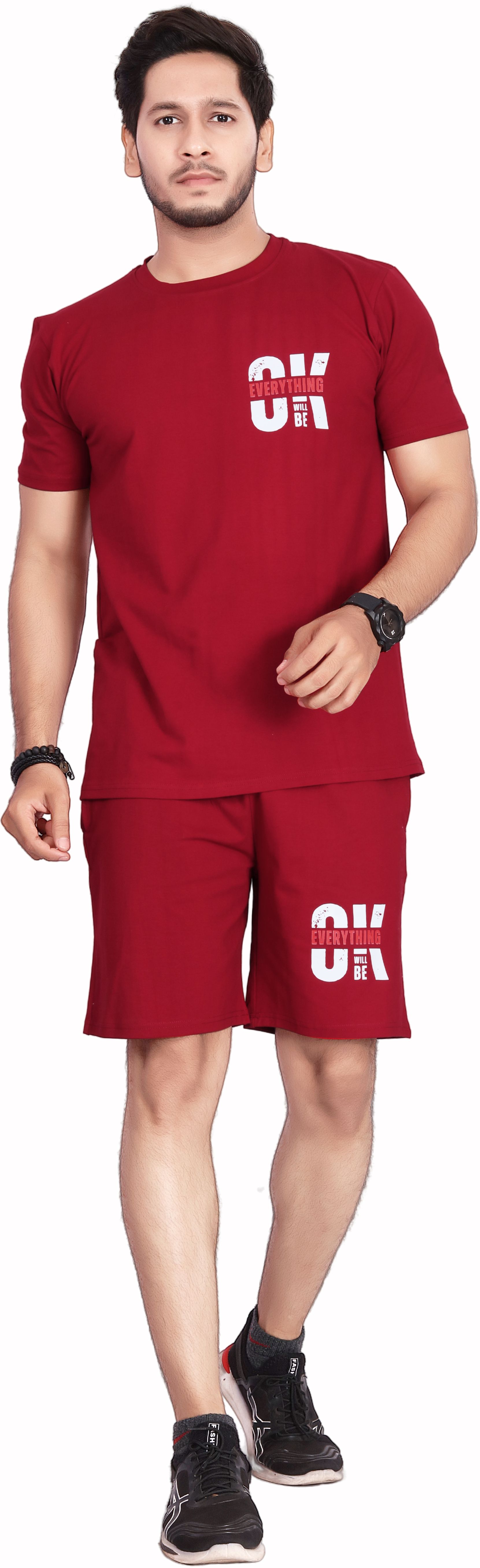 divra clothing Men Top & Shorts Set Maroon Solid-picture-38