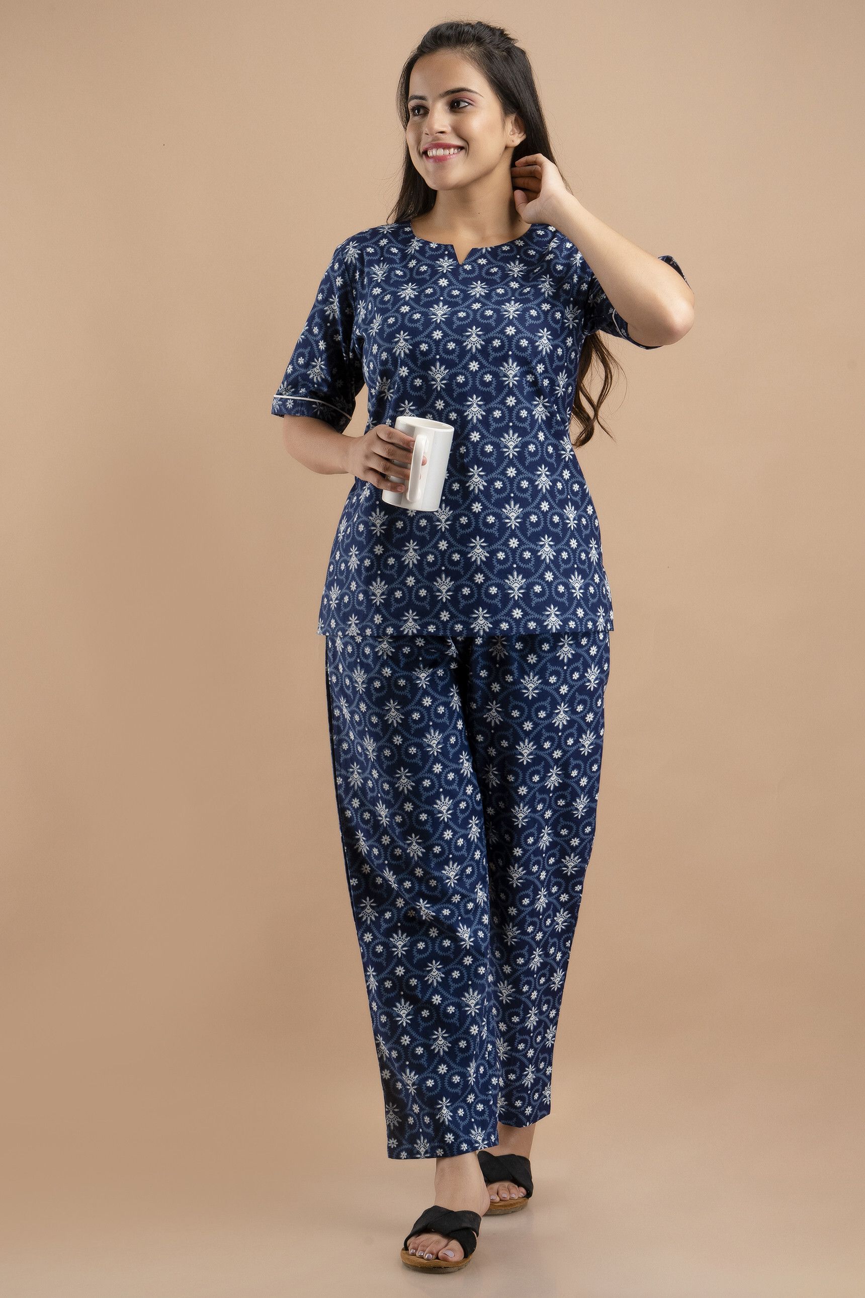 dreambe Women Top & Pyjama Set Blue Printed-picture-3