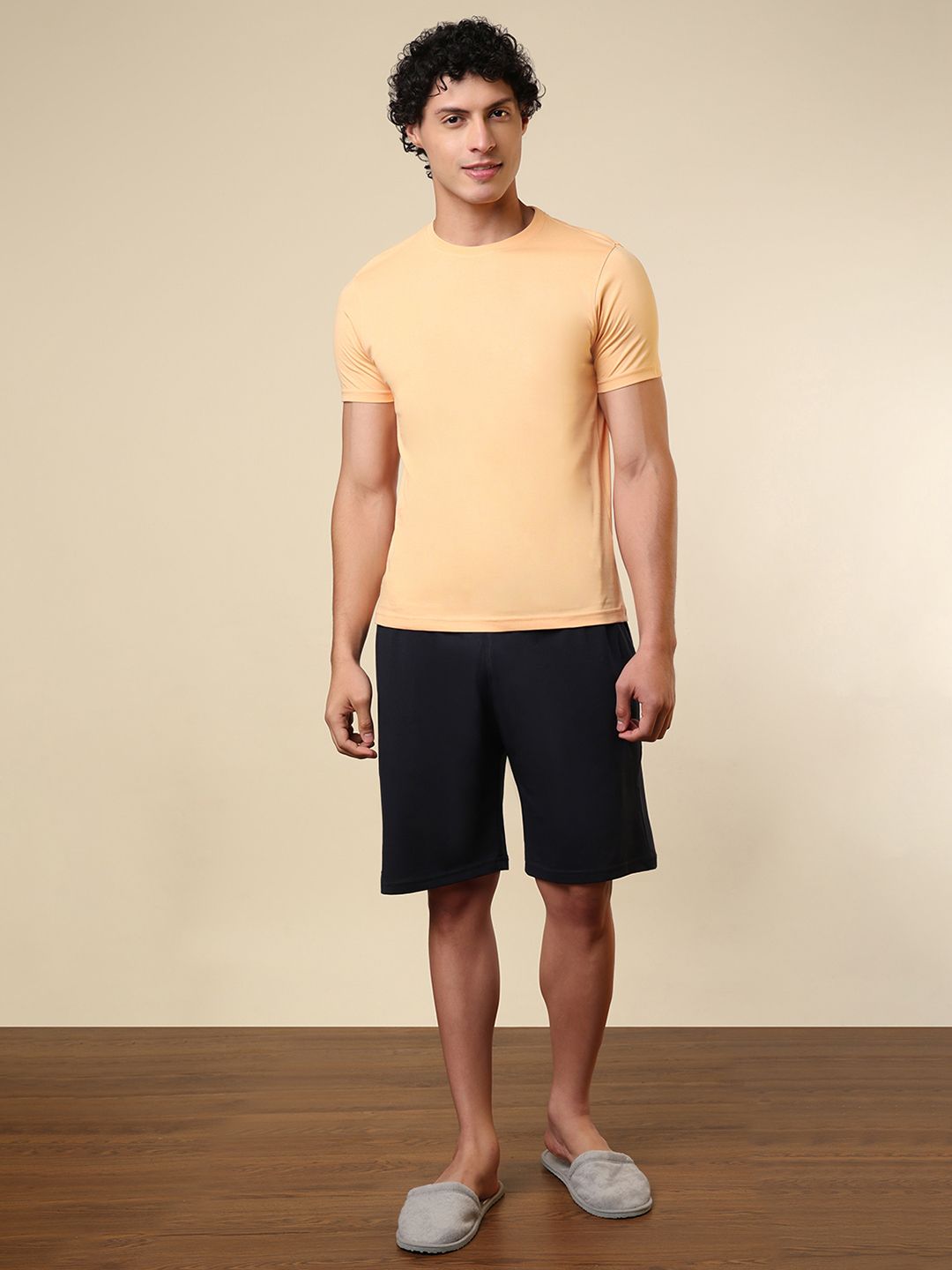 sleepz by raymond Men Top & Shorts Set Orange Solid-picture-25