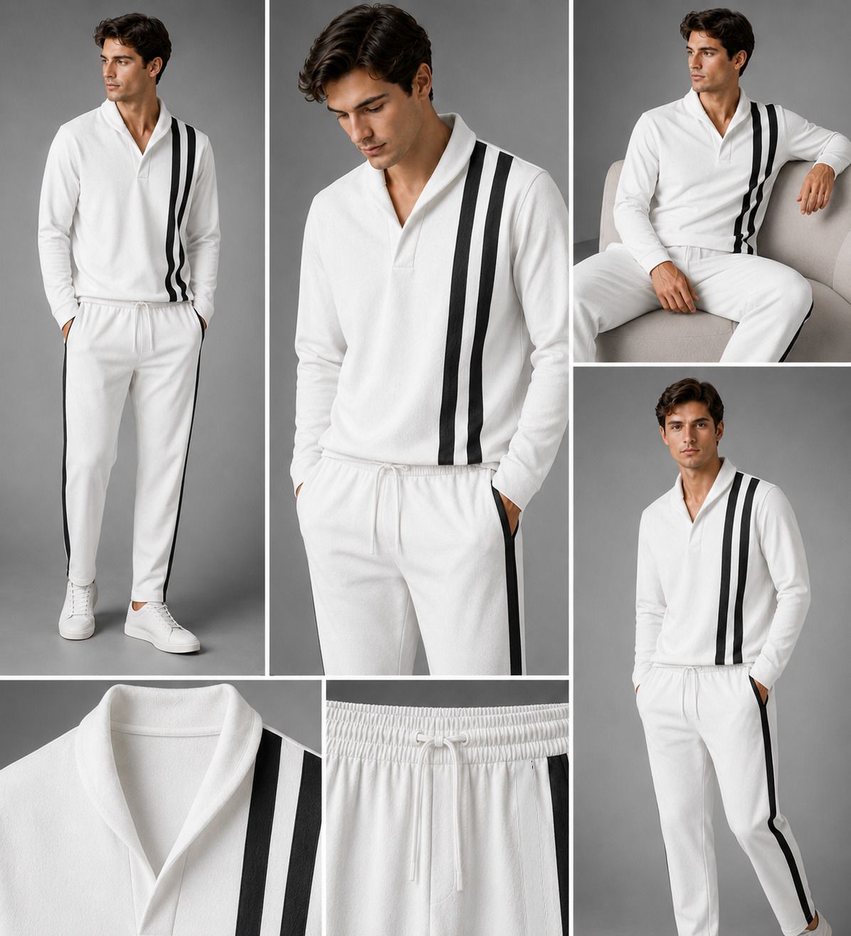devu fashion Men Top & Pyjama Set White Colorblock-picture-26