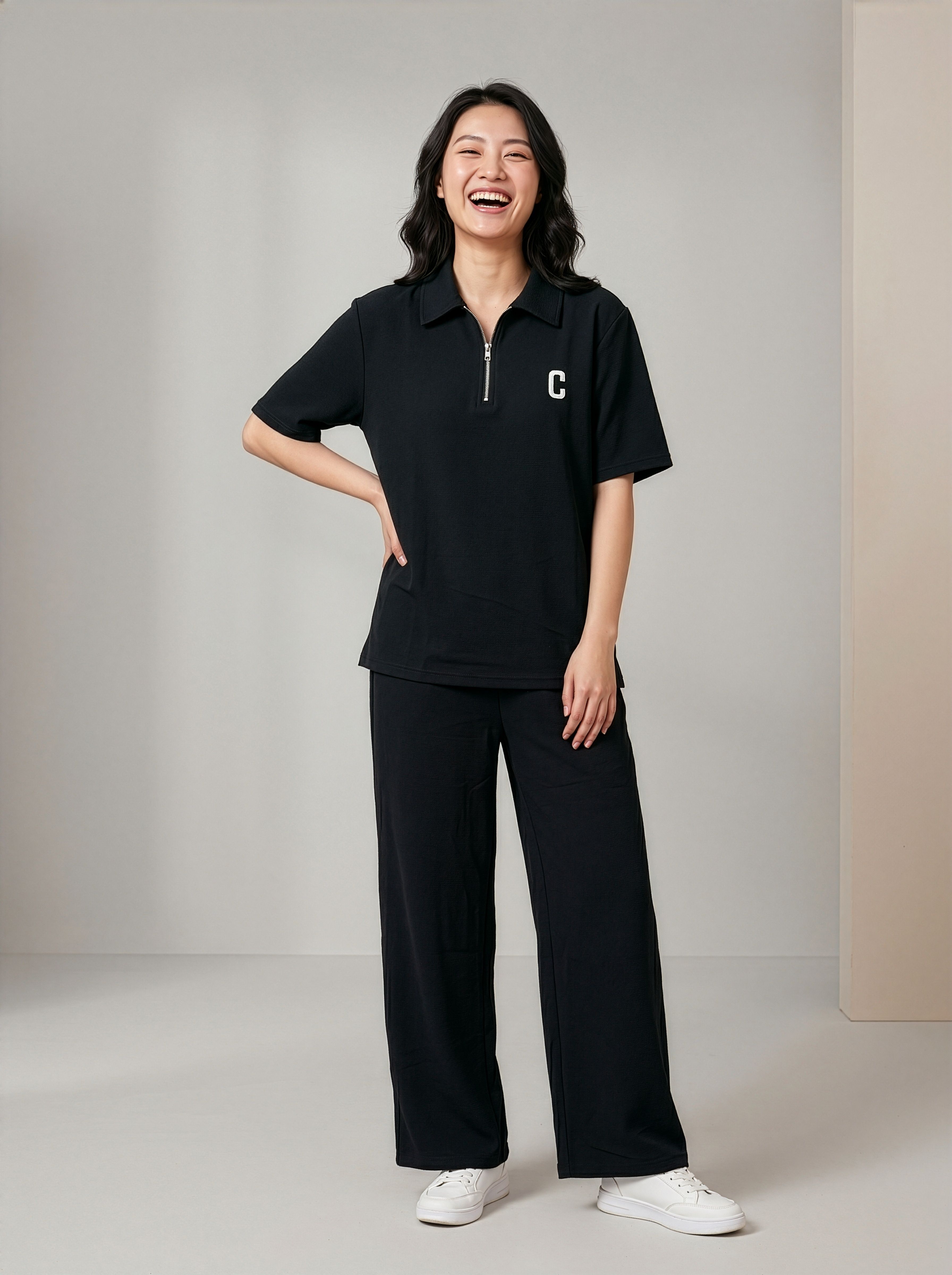 Women Night Suit Set Black Solid-image-48