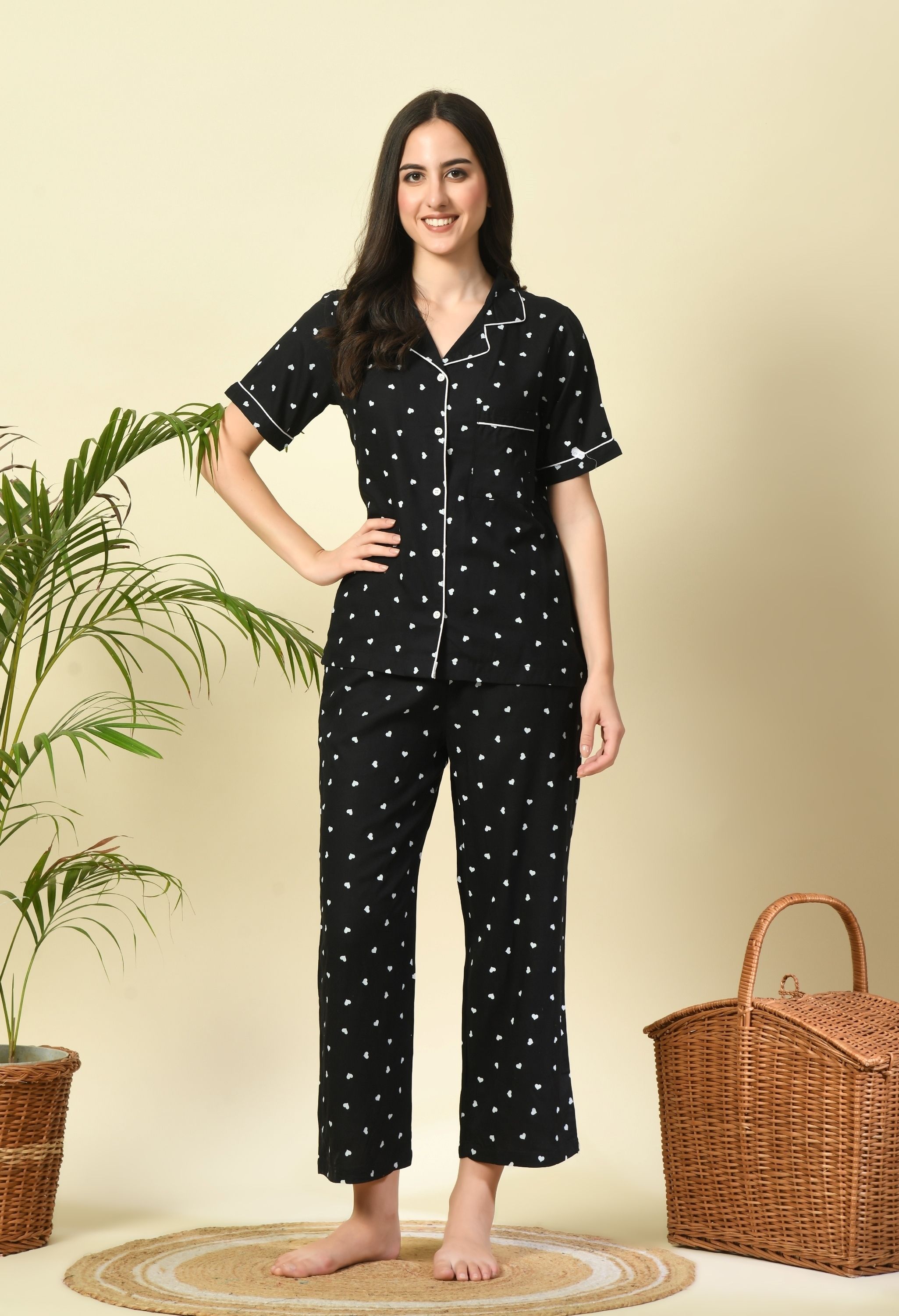dreambe Women Night Suit Set Black Printed-picture-8