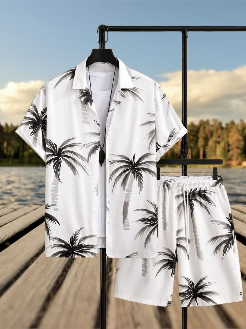 Men Night Suit Set White Printed-image-38