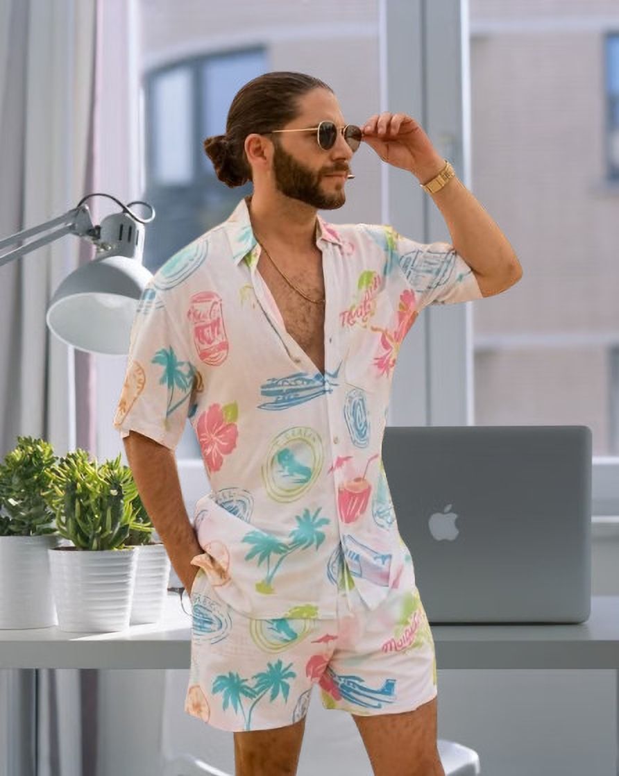 mhshirt Men Night Suit Set White Printed-picture-0