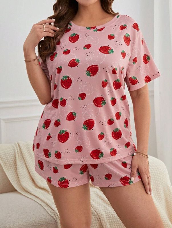 Women Top & Shorts Set Pink Graphic Print-image-35