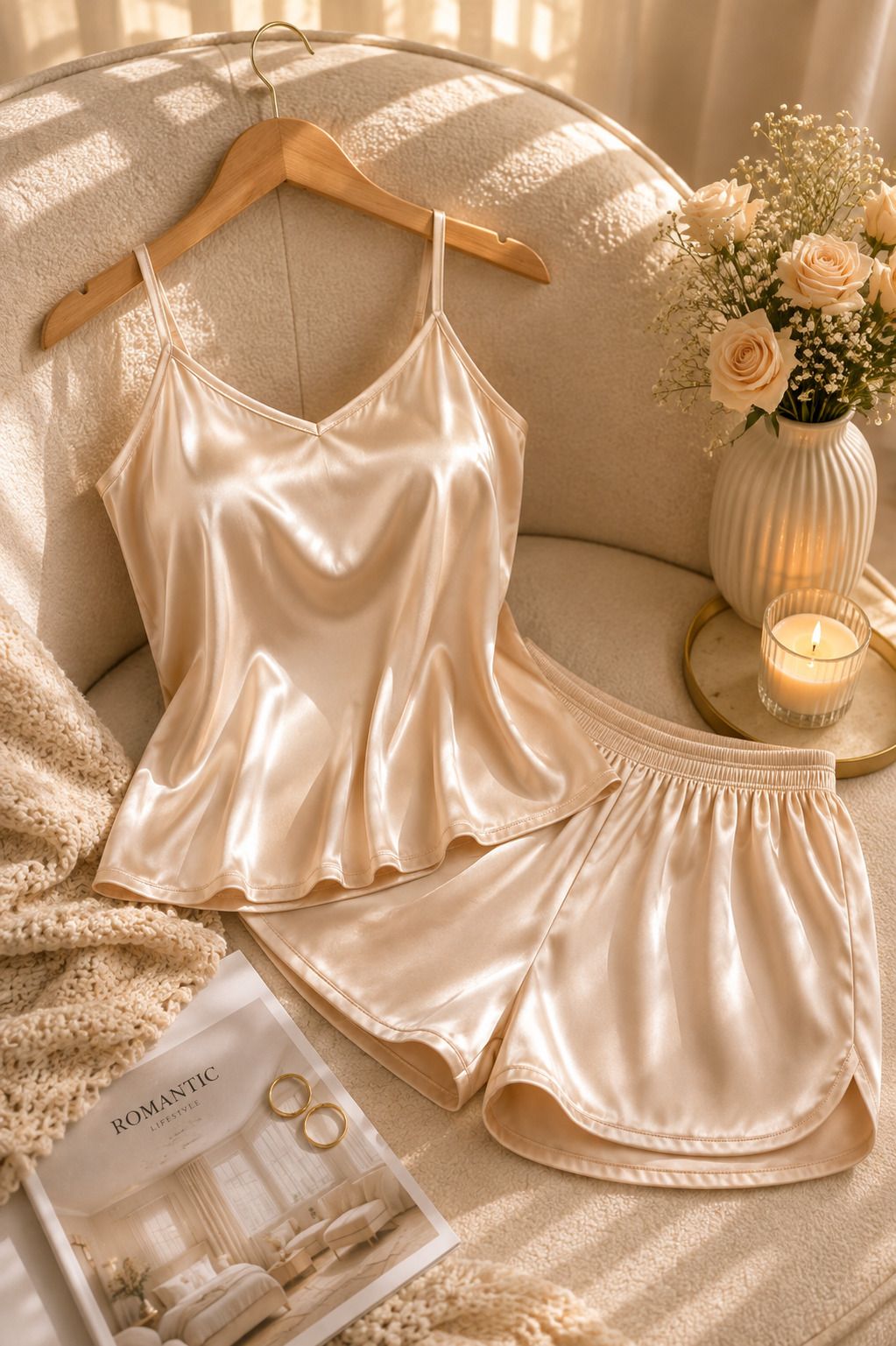 mardia Women Top & Shorts Set Beige Solid-picture-17
