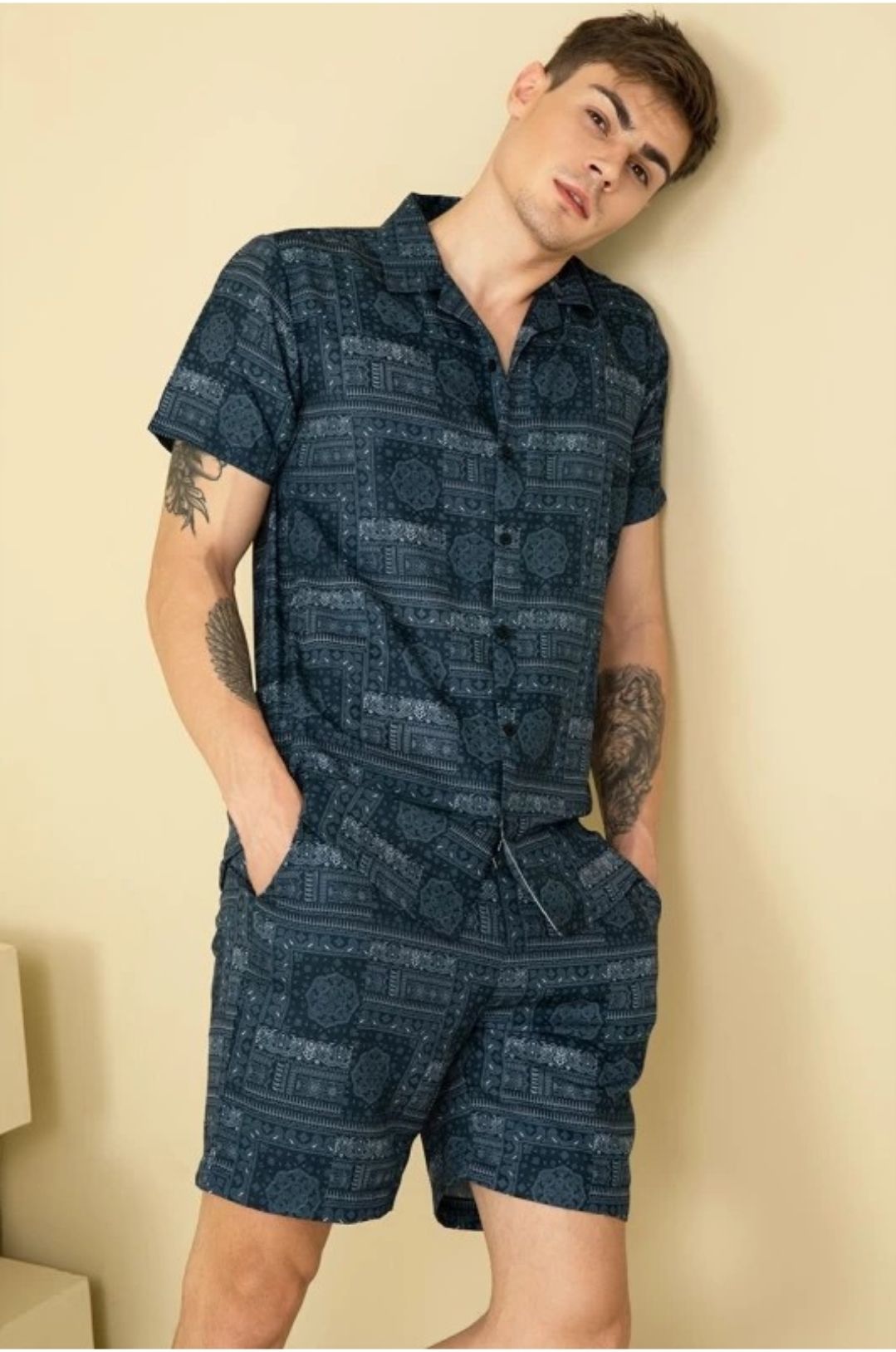 Men Top & Shorts Set Blue Printed-image-20