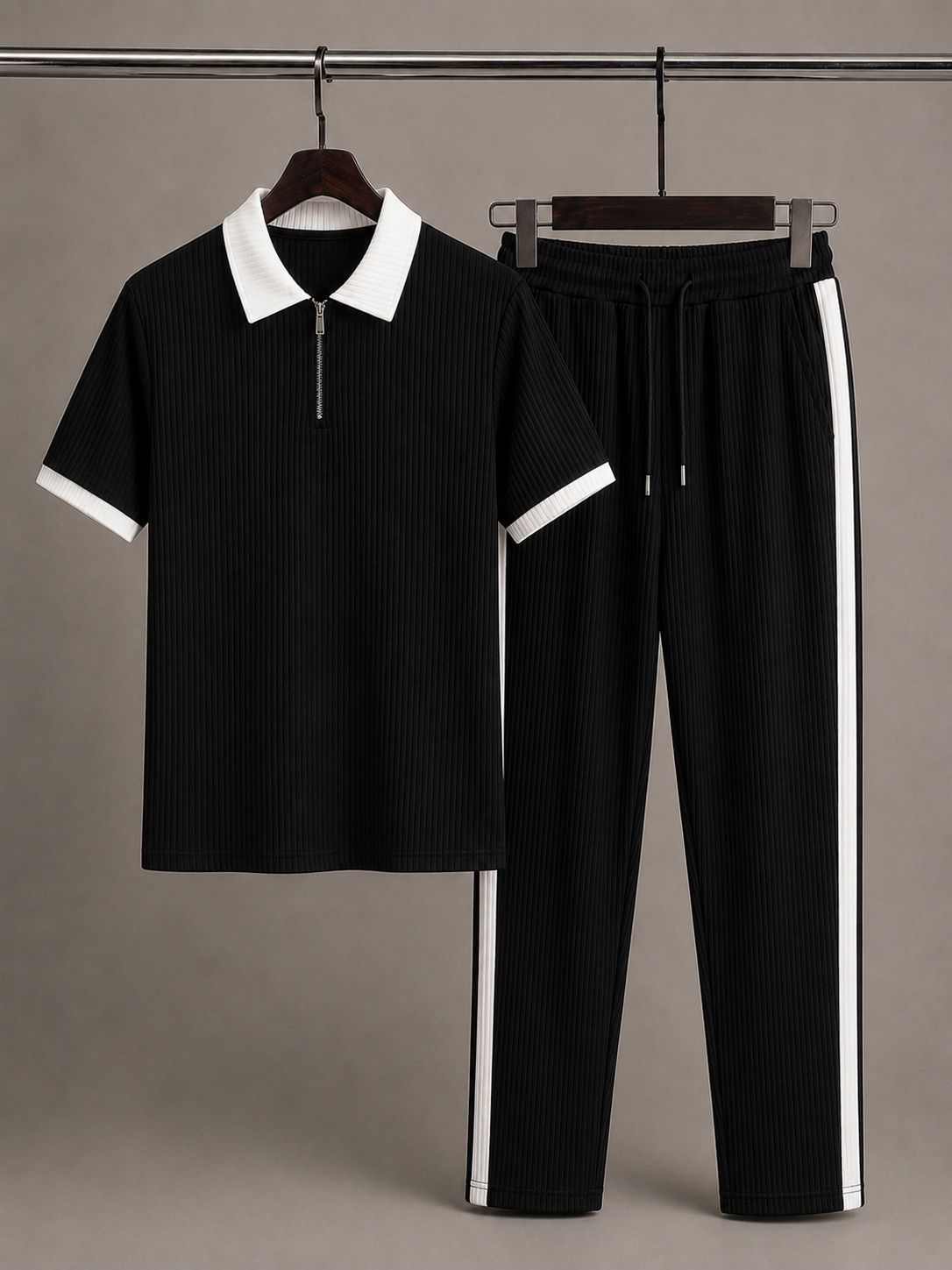 woxell Men Night Suit Set Black Self Design-picture-18