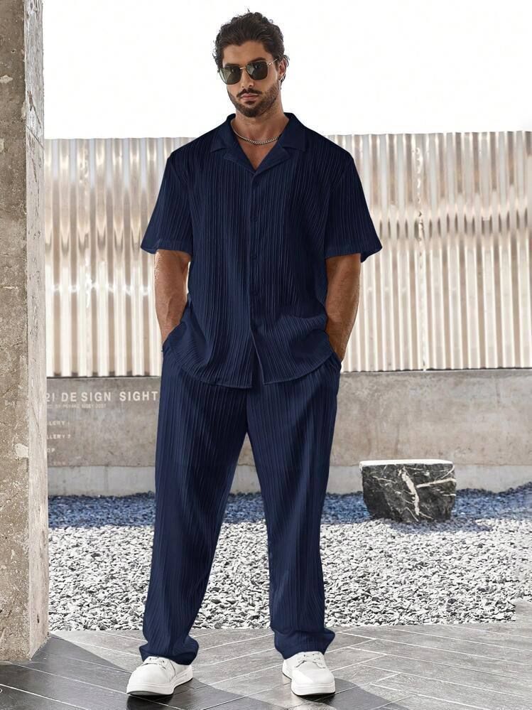 hari trendz clothing Men Night Suit Set Dark Blue Self Design-picture-18