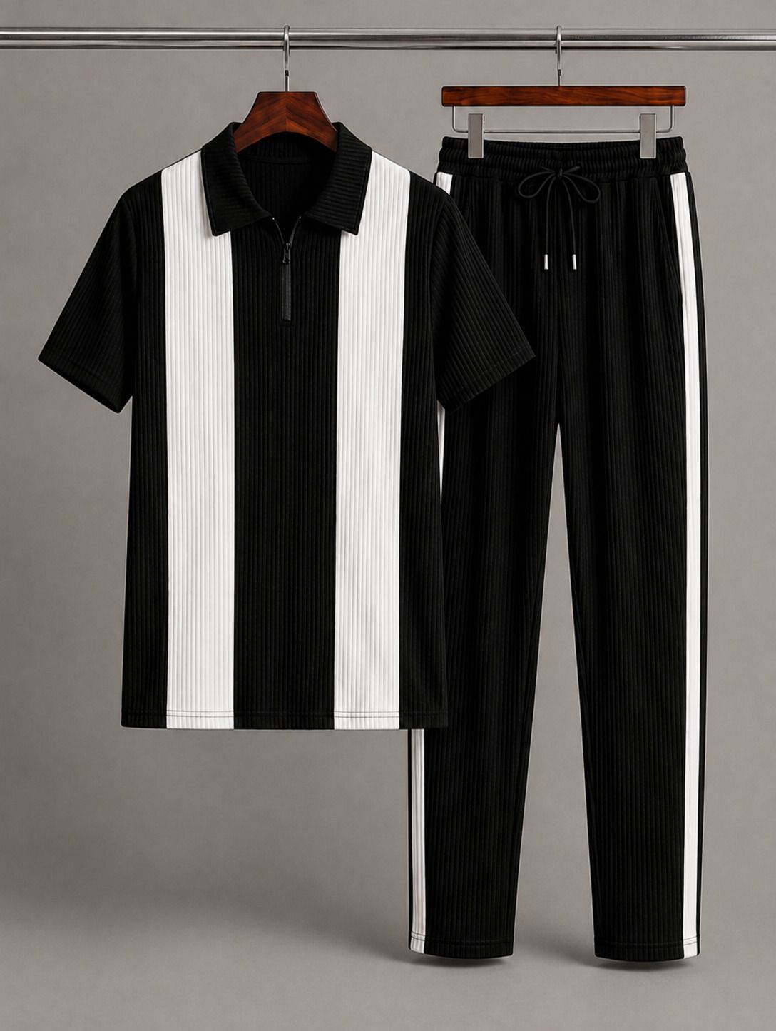 woxell Men Night Suit Set Black Self Design-picture-21
