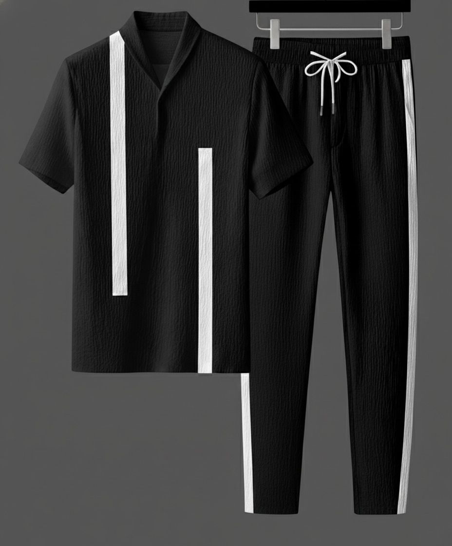devu fashion Men Night Suit Set Black Striped-picture-10