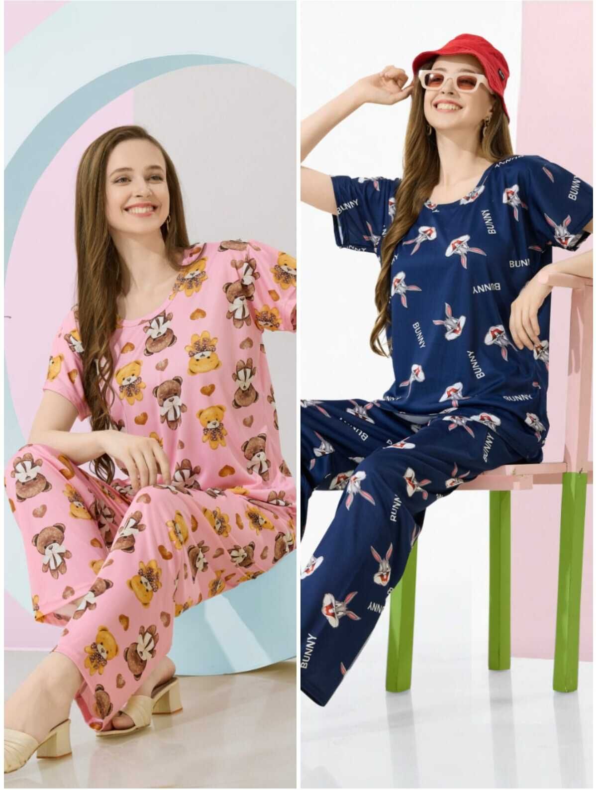 Women Top & Pyjama Set Multicolor Printed-image-48