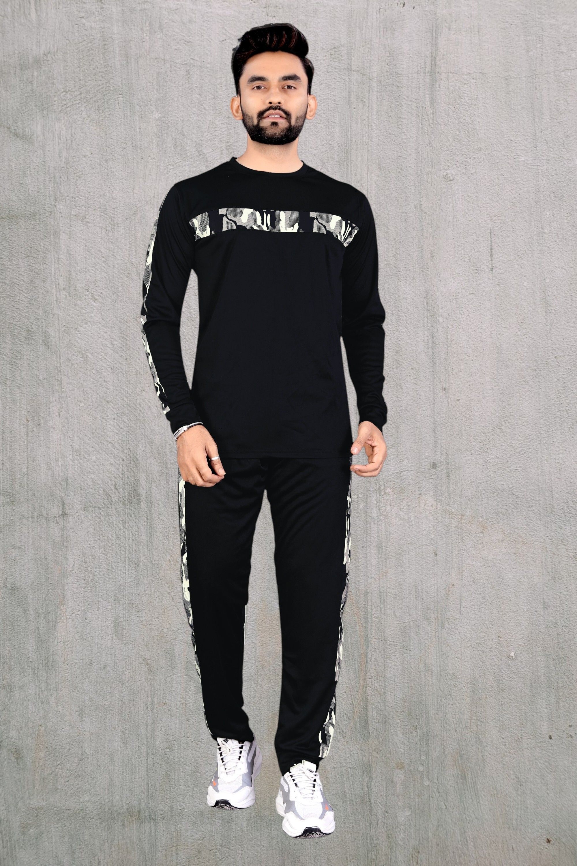 Men Night Suit Set Black Colorblock-image-49