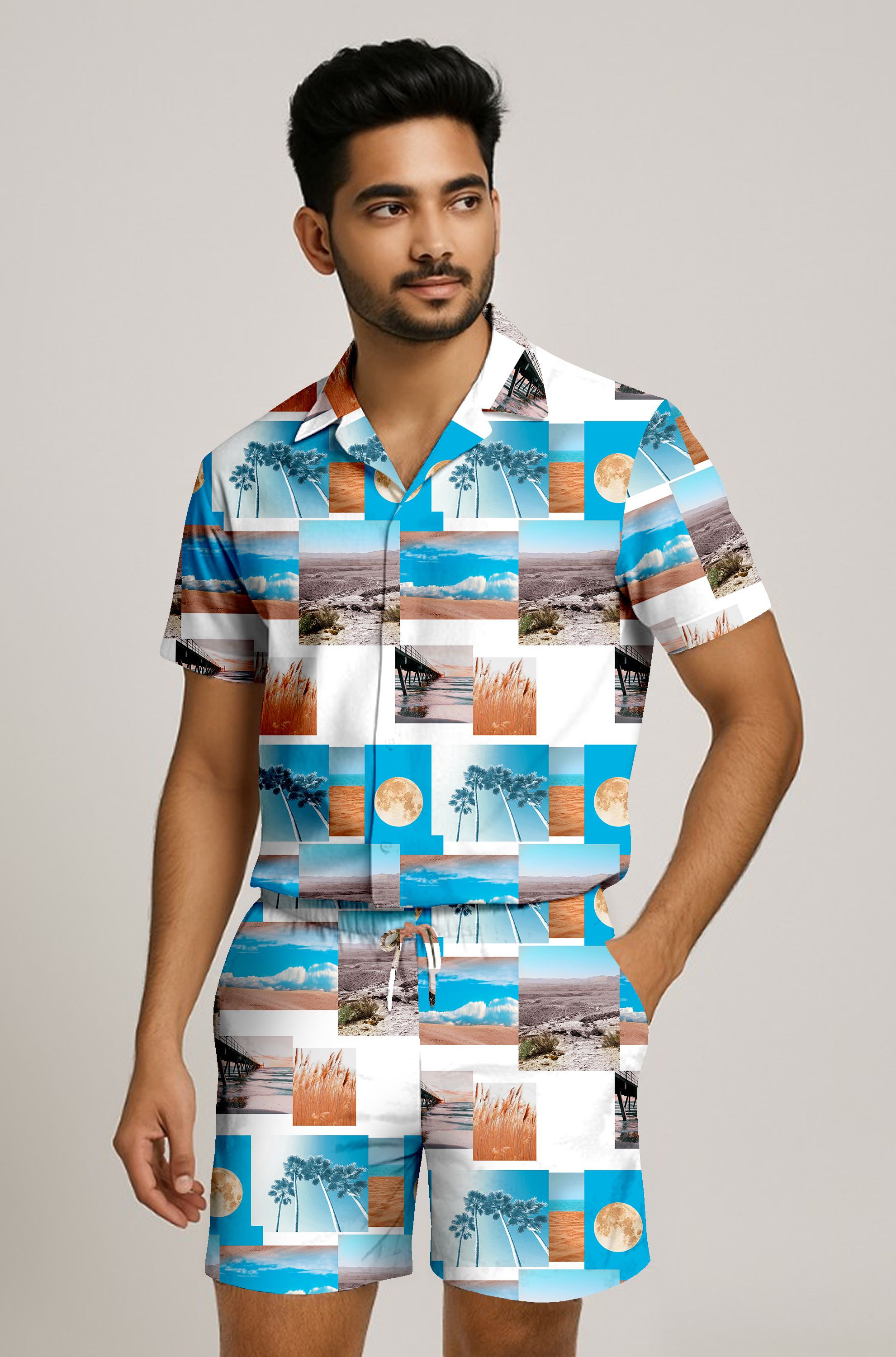 hasini fashion Men Night Suit Set Light Blue Printed-picture-11