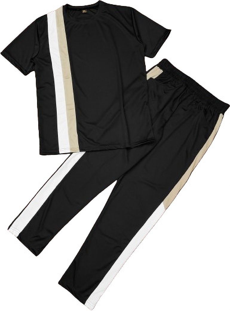Men Night Suit Set Black Colorblock