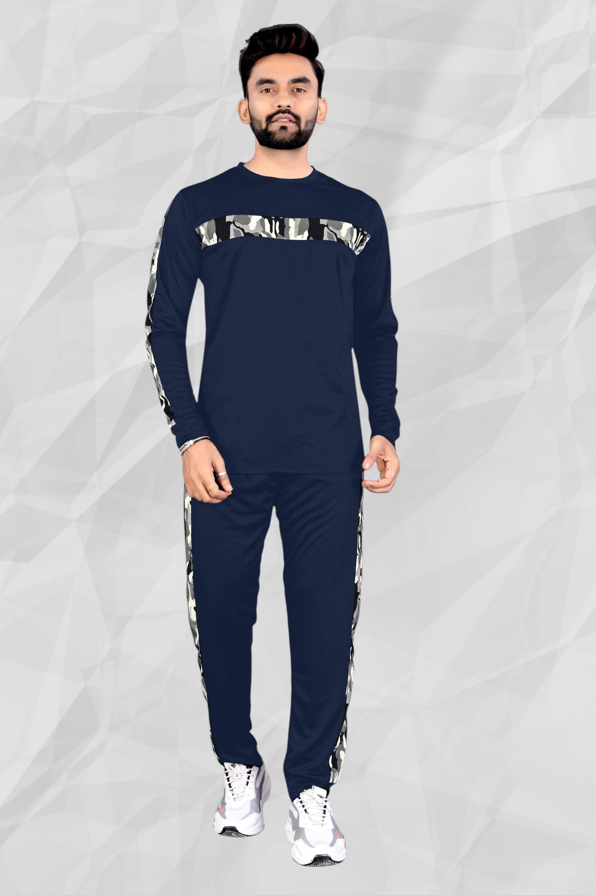 Men Night Suit Set Blue Colorblock-image-35