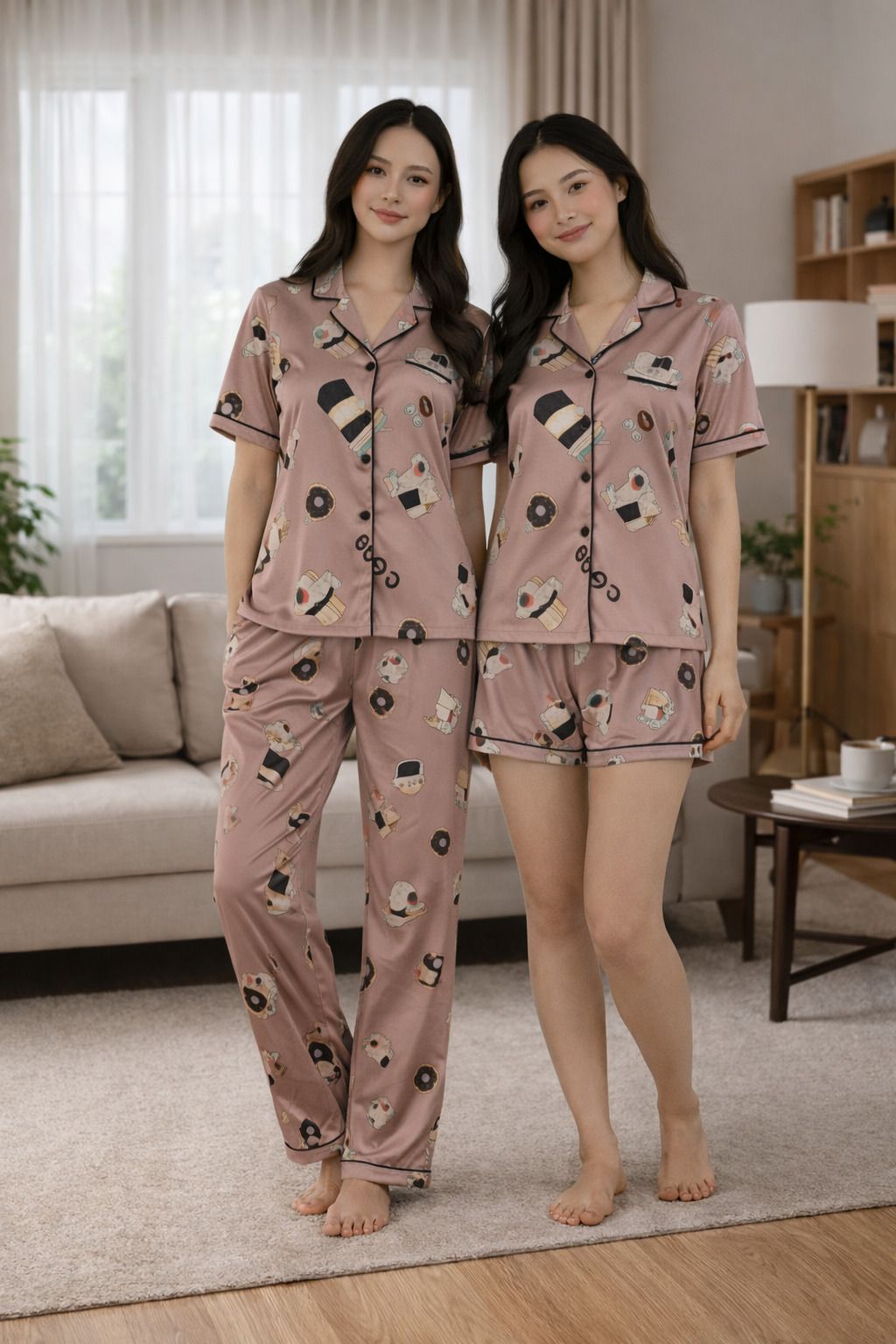 Women Night Suit Set Brown Printed-image-33