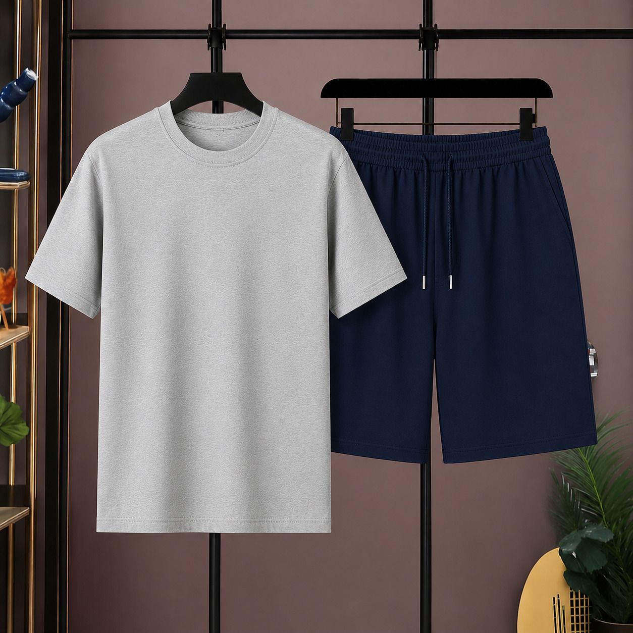 rebozo Men Top & Shorts Set Blue, Grey Solid-picture-25