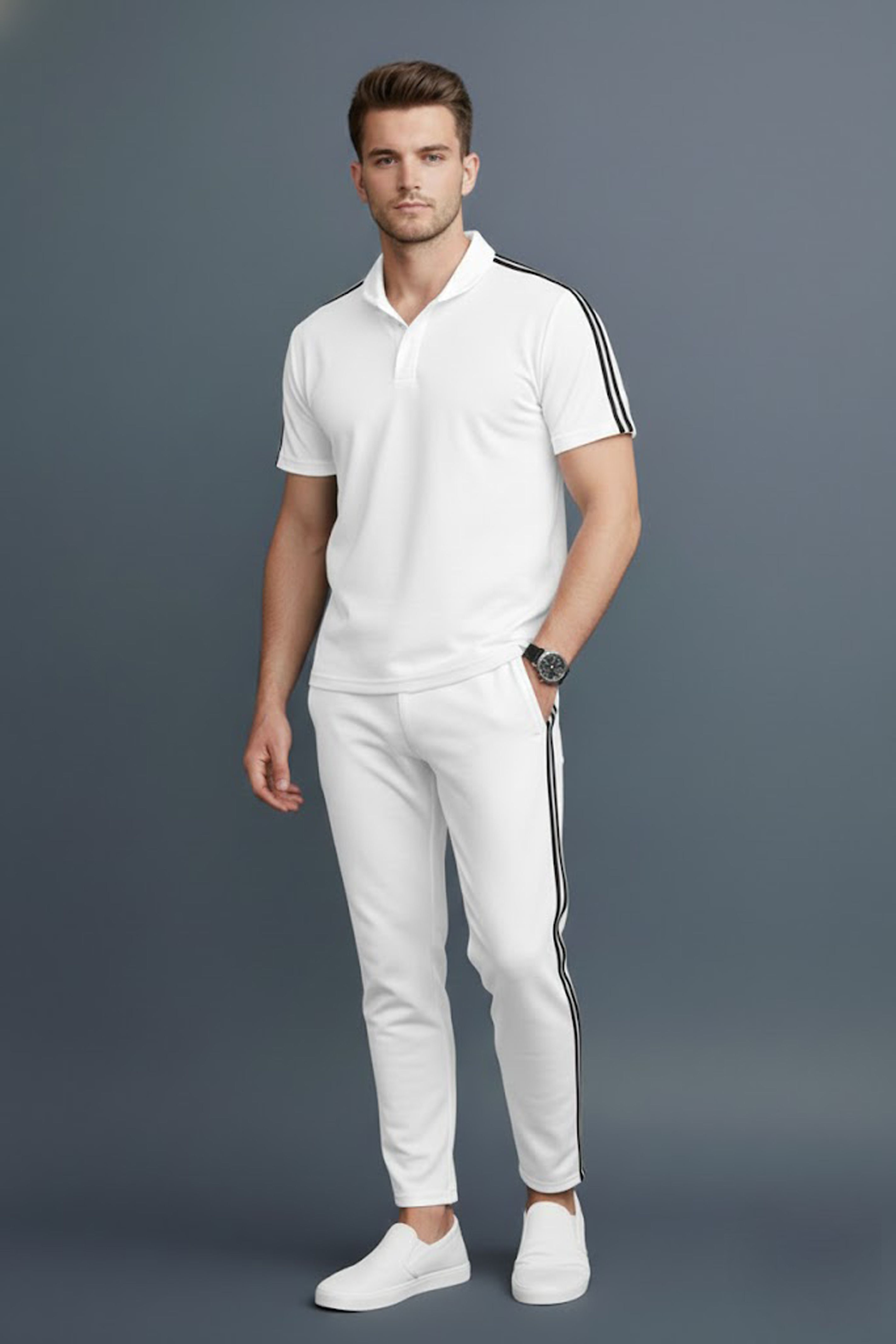 vally creation Men Top & Pyjama Set White Striped-picture-19