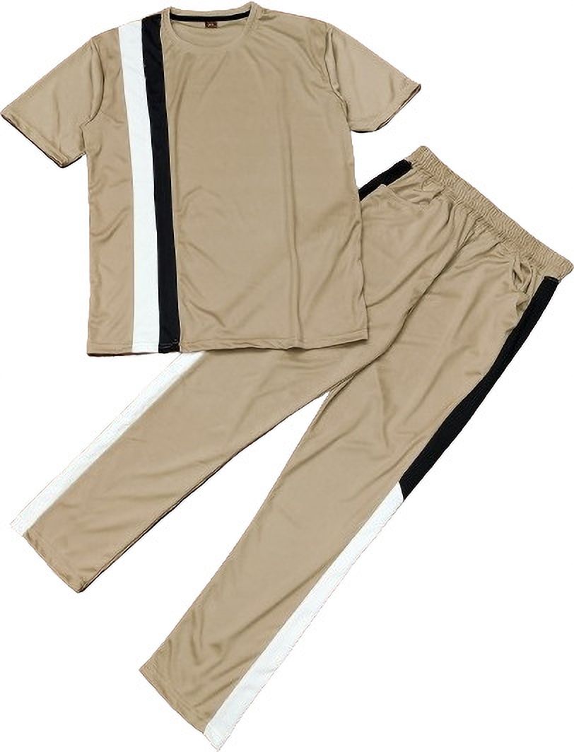 Men Night Suit Set Gold Colorblock-image-15