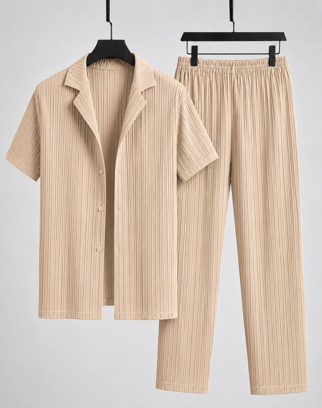fablefit Men Shirt & Pyjama set Beige Self Design-picture-22