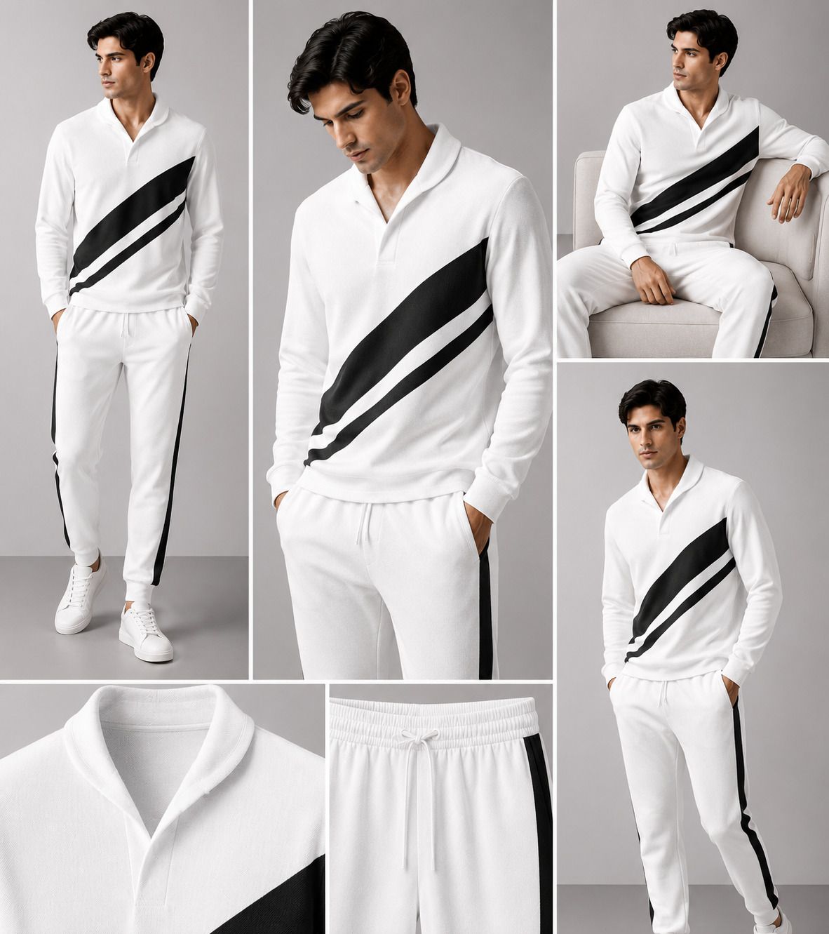 devu fashion Men Top & Pyjama Set White Colorblock-picture-24