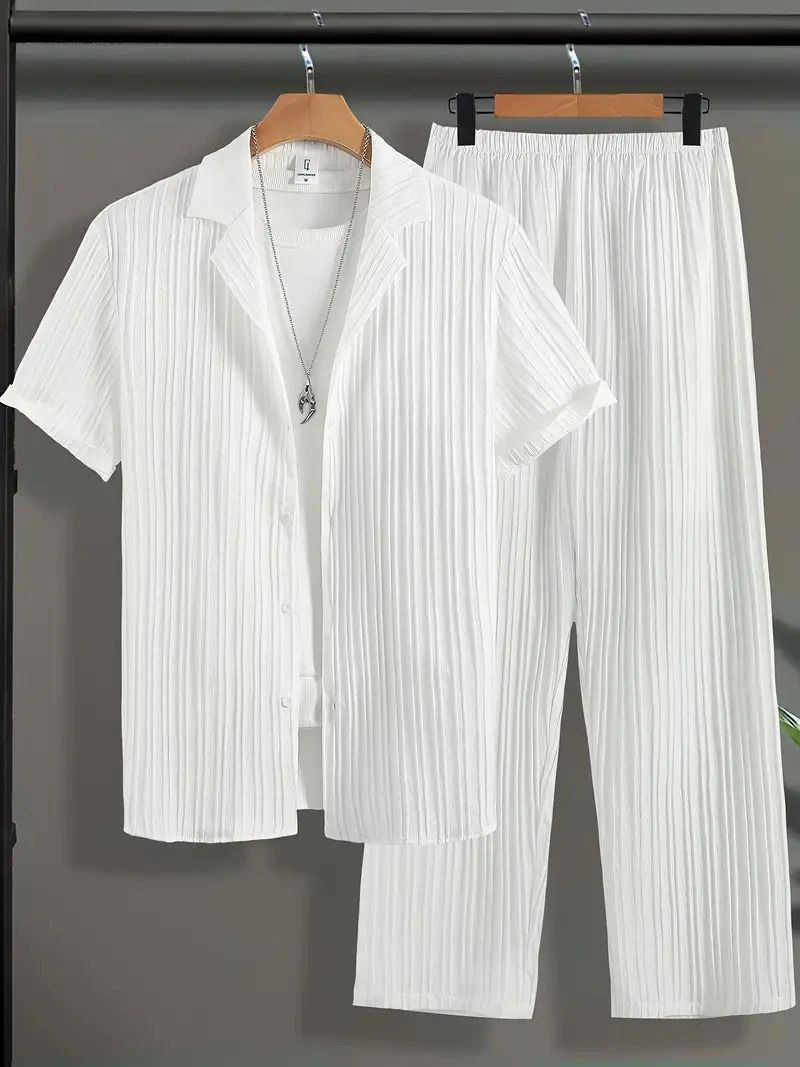 Men Night Suit Set White Self Design-image-47