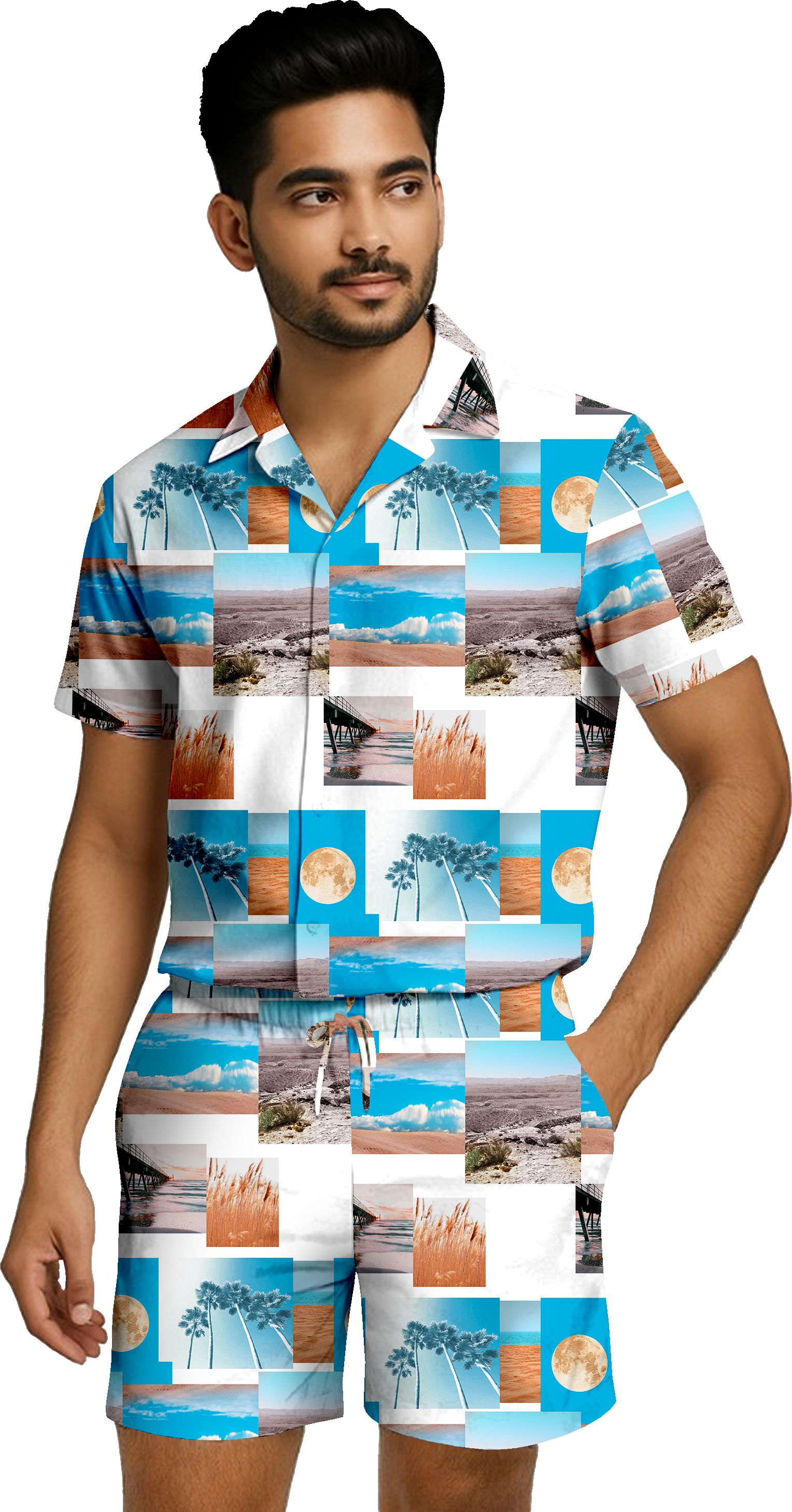 lyzoo fashion Men Night Suit Set Light Blue Printed-picture-37