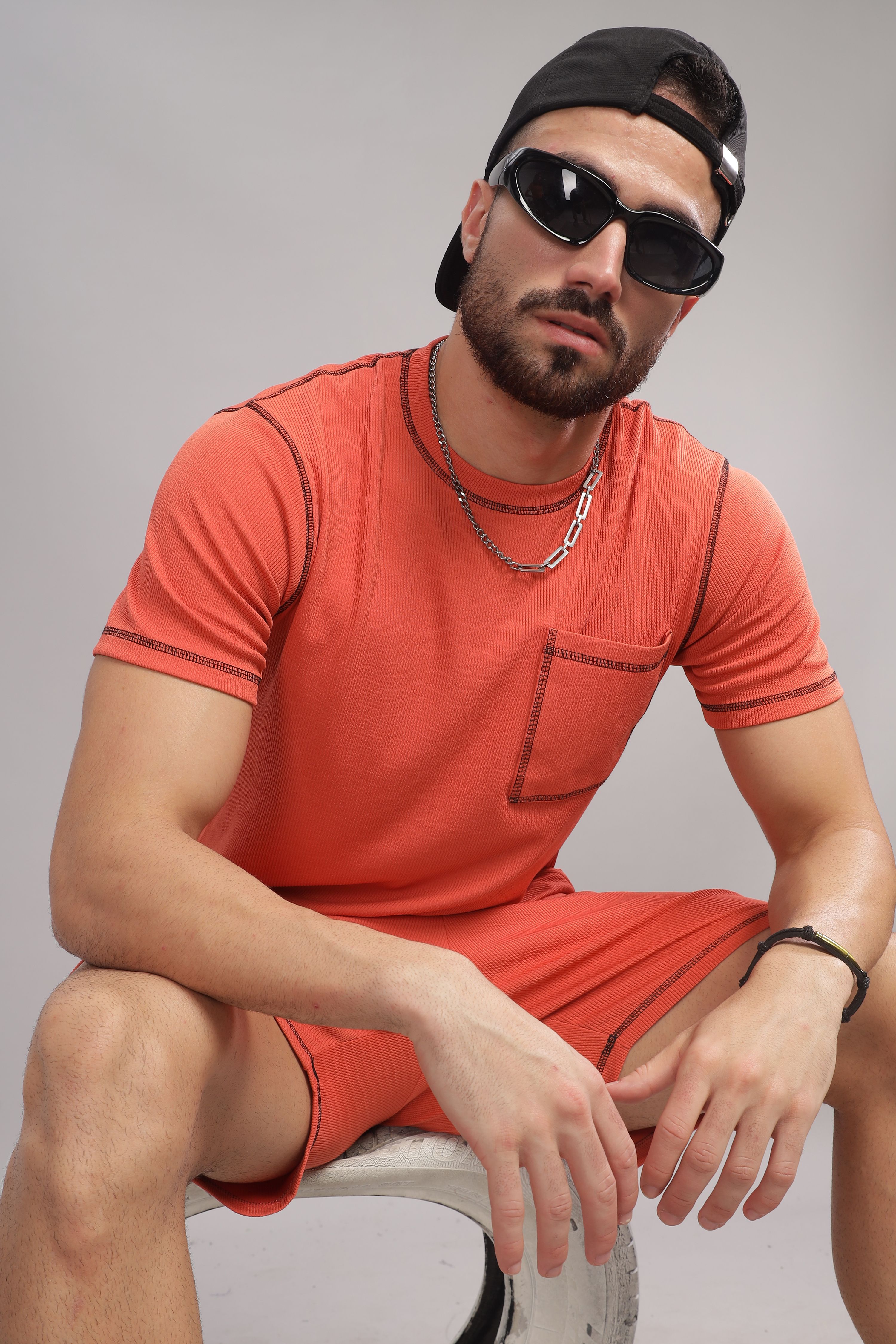 tribe Men Night Suit Set Orange Solid-picture-11
