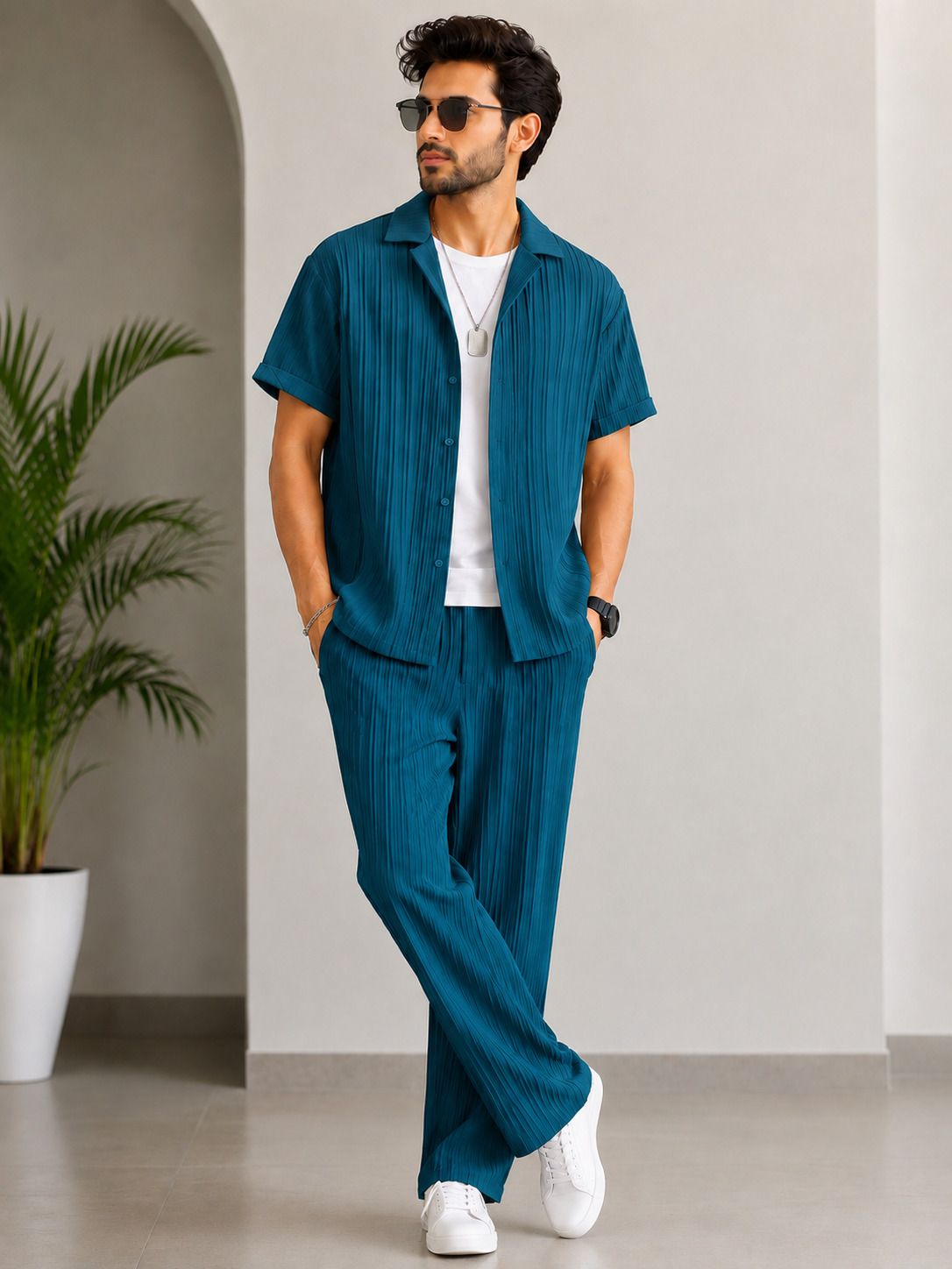 hari trendz clothing Men Night Suit Set Blue Self Design-picture-10