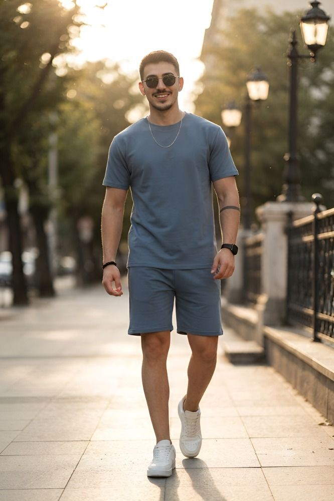 the squad club Men Top & Shorts Set Blue Solid-picture-11