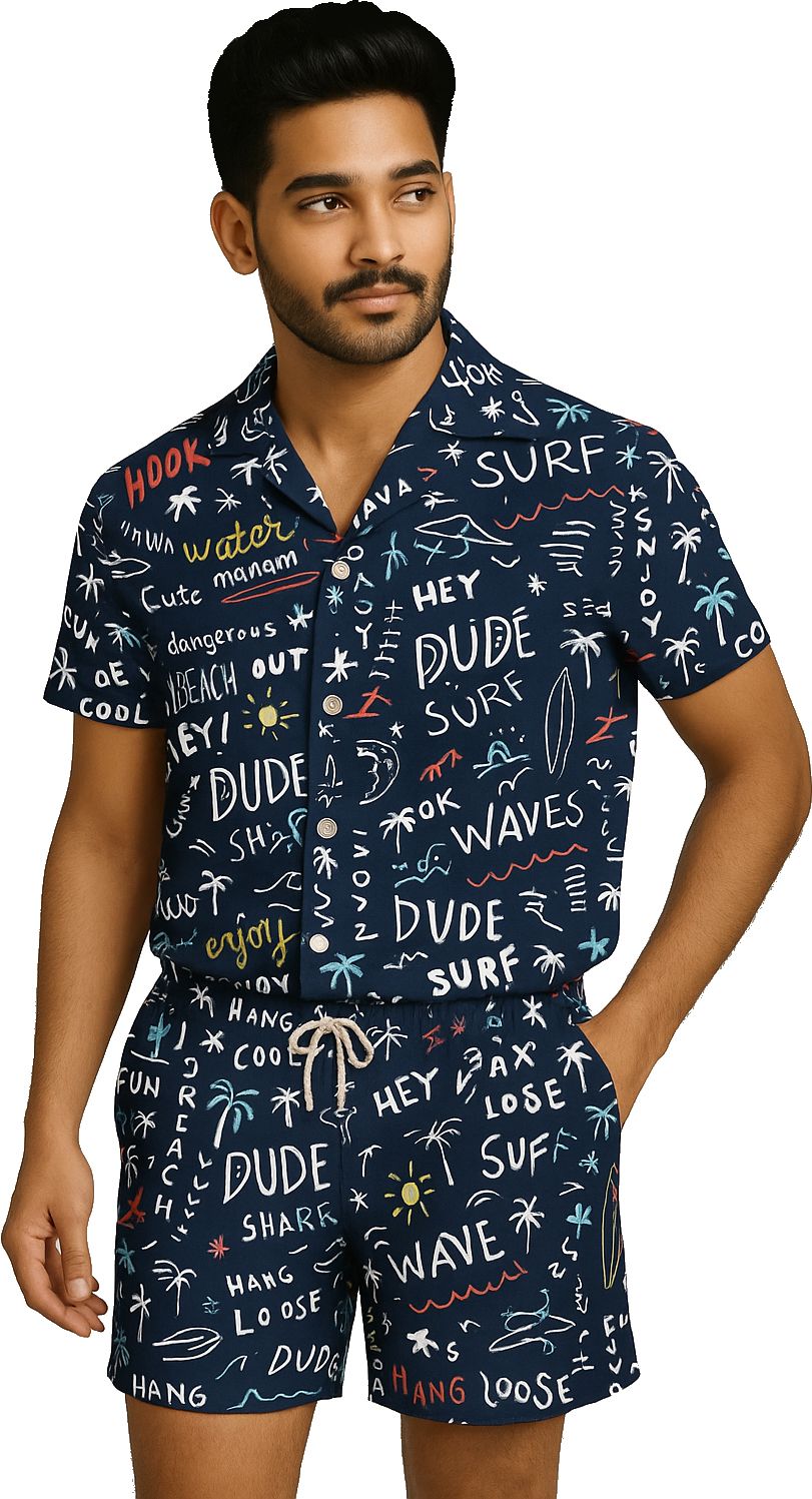 hasini fashion Men Night Suit Set Dark Blue Printed-picture-14