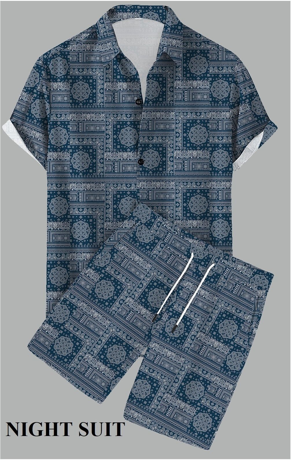 Men Night Suit Set Blue Printed-image-33