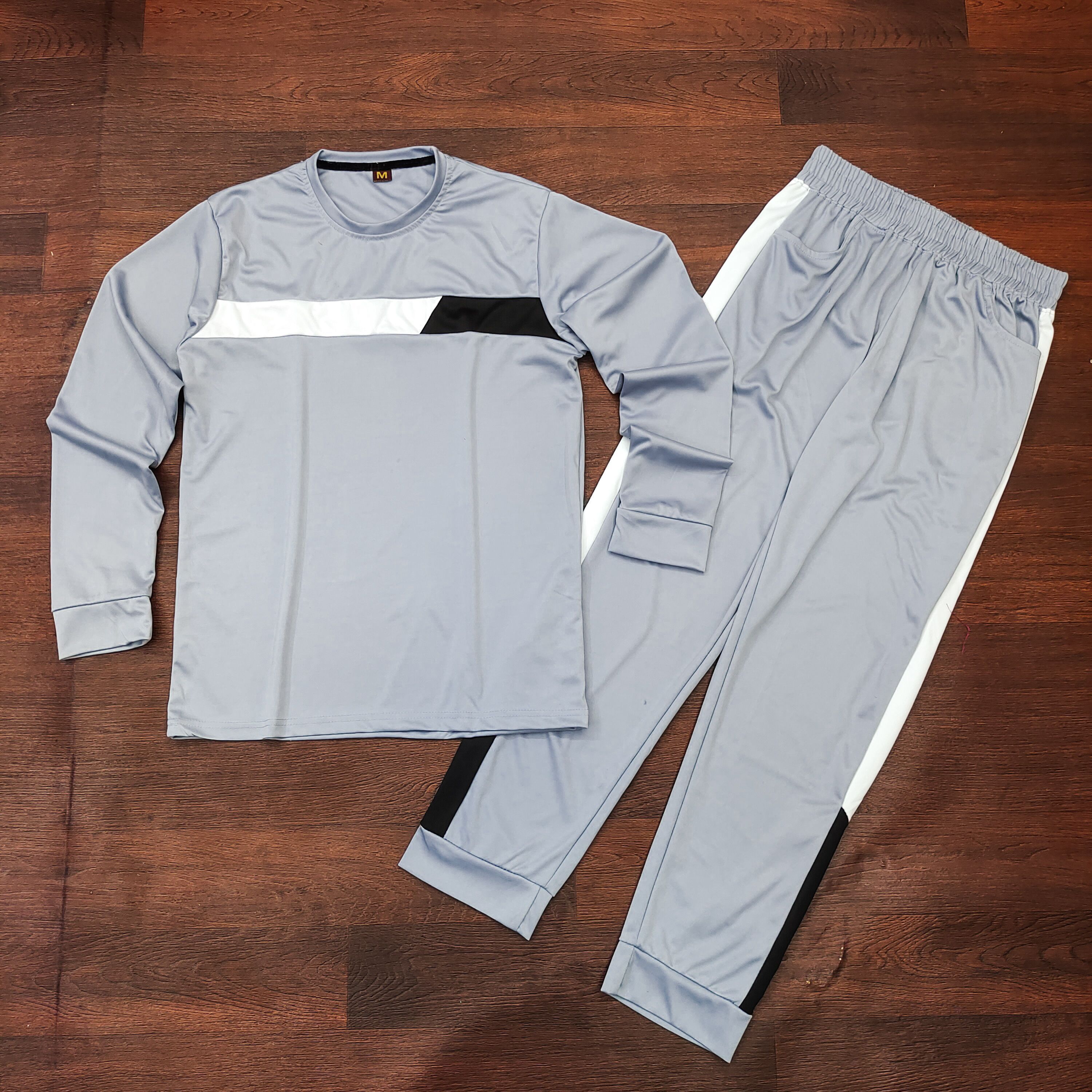 Men Night Suit Set Grey Colorblock-image-5