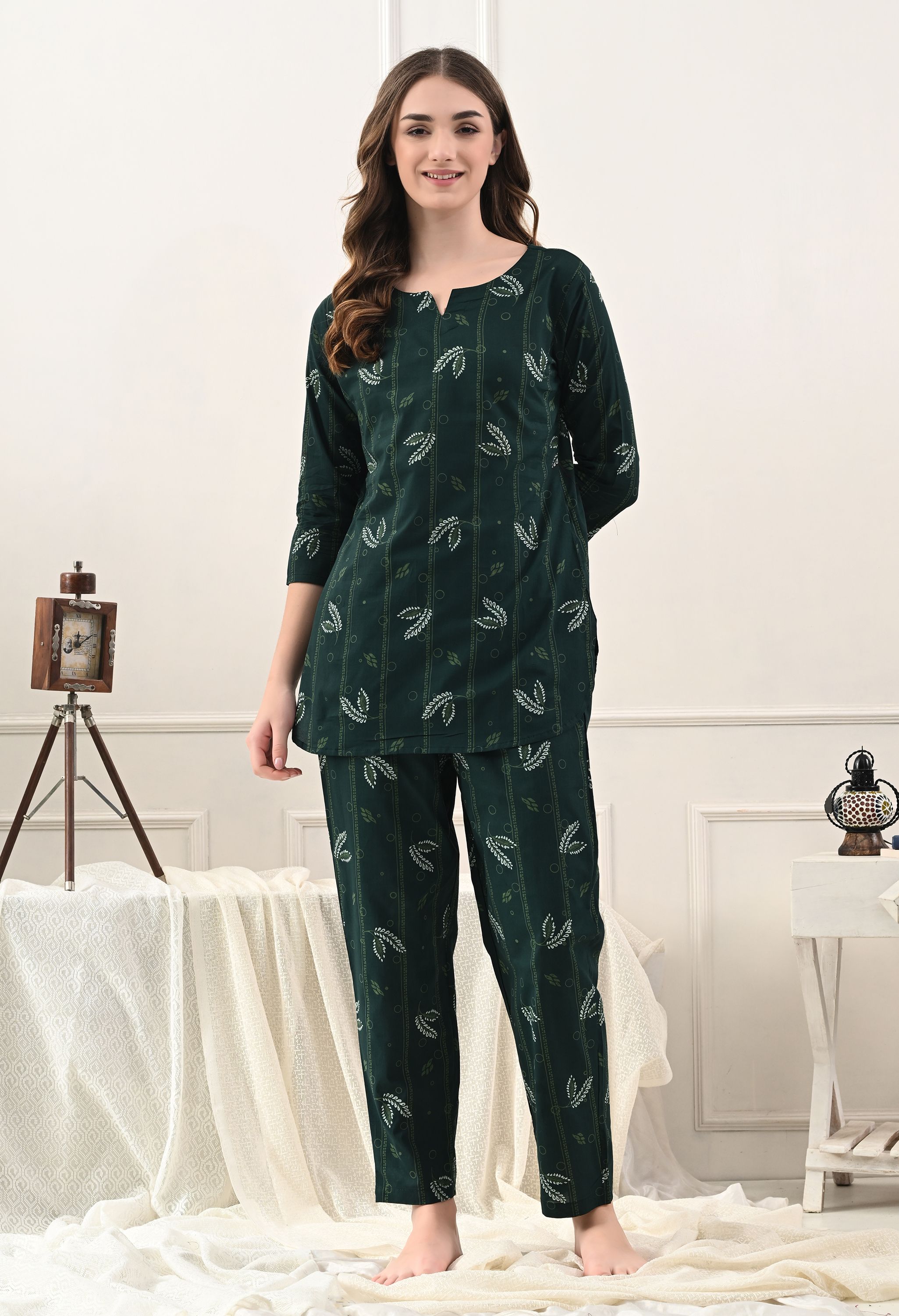 trend me Women Night Suit Set Green Printed-picture-10