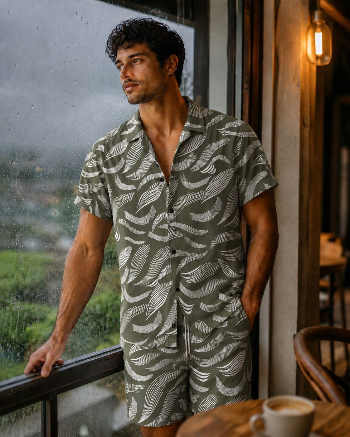lyzoo fashion Men Night Suit Set Light Green Printed-picture-31